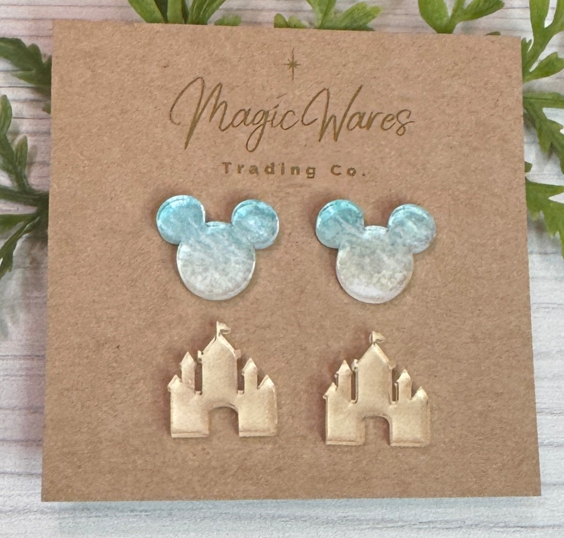 Beach Studs Combo, Sand Castle And Ocean Water Stud earrings, Moana inspired crystal acrylic post earrings