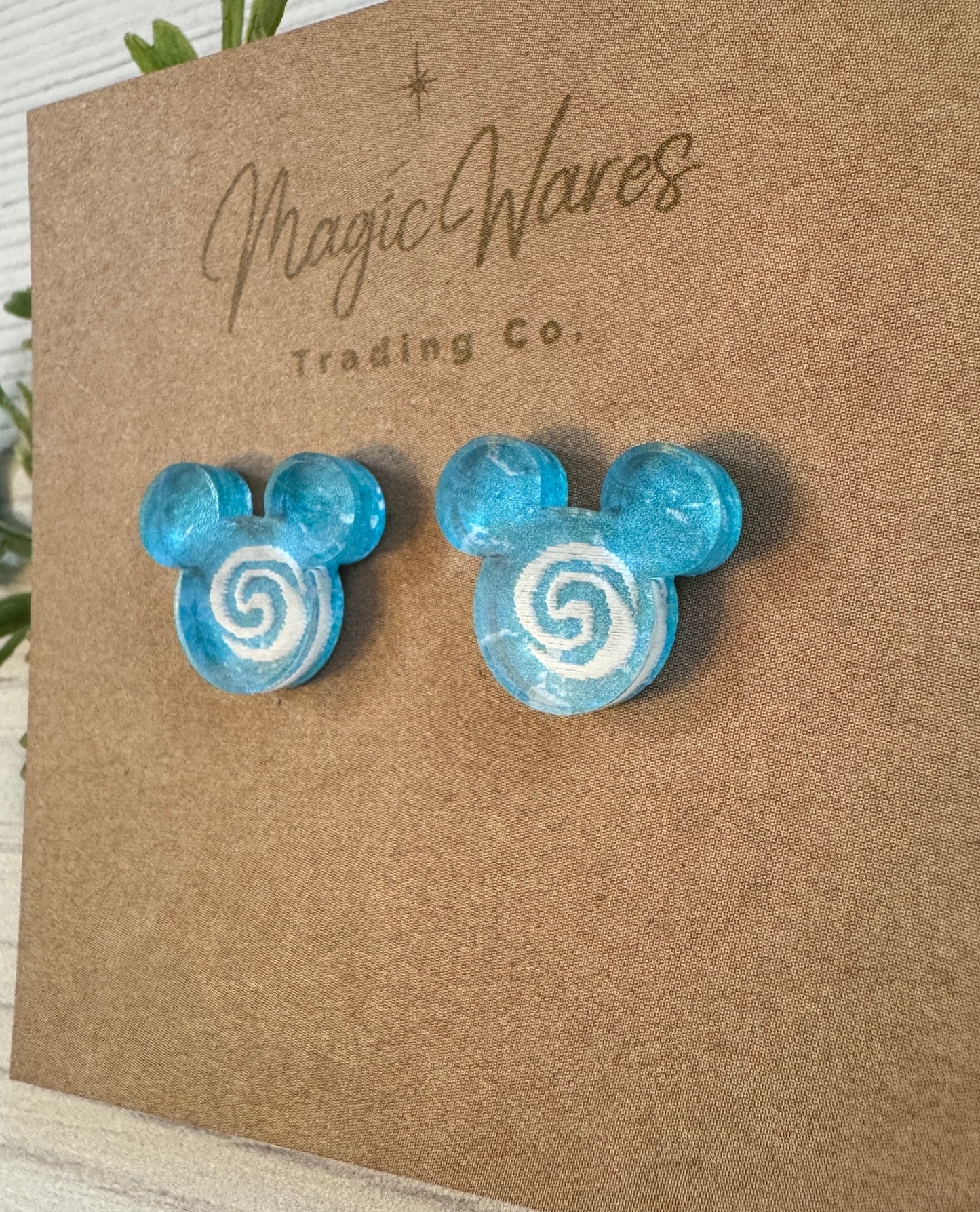 Ocean Princess Stud Earrings, Moana inspired Post Earrings, Ocean blue stud earrings, Heart of Tefiti