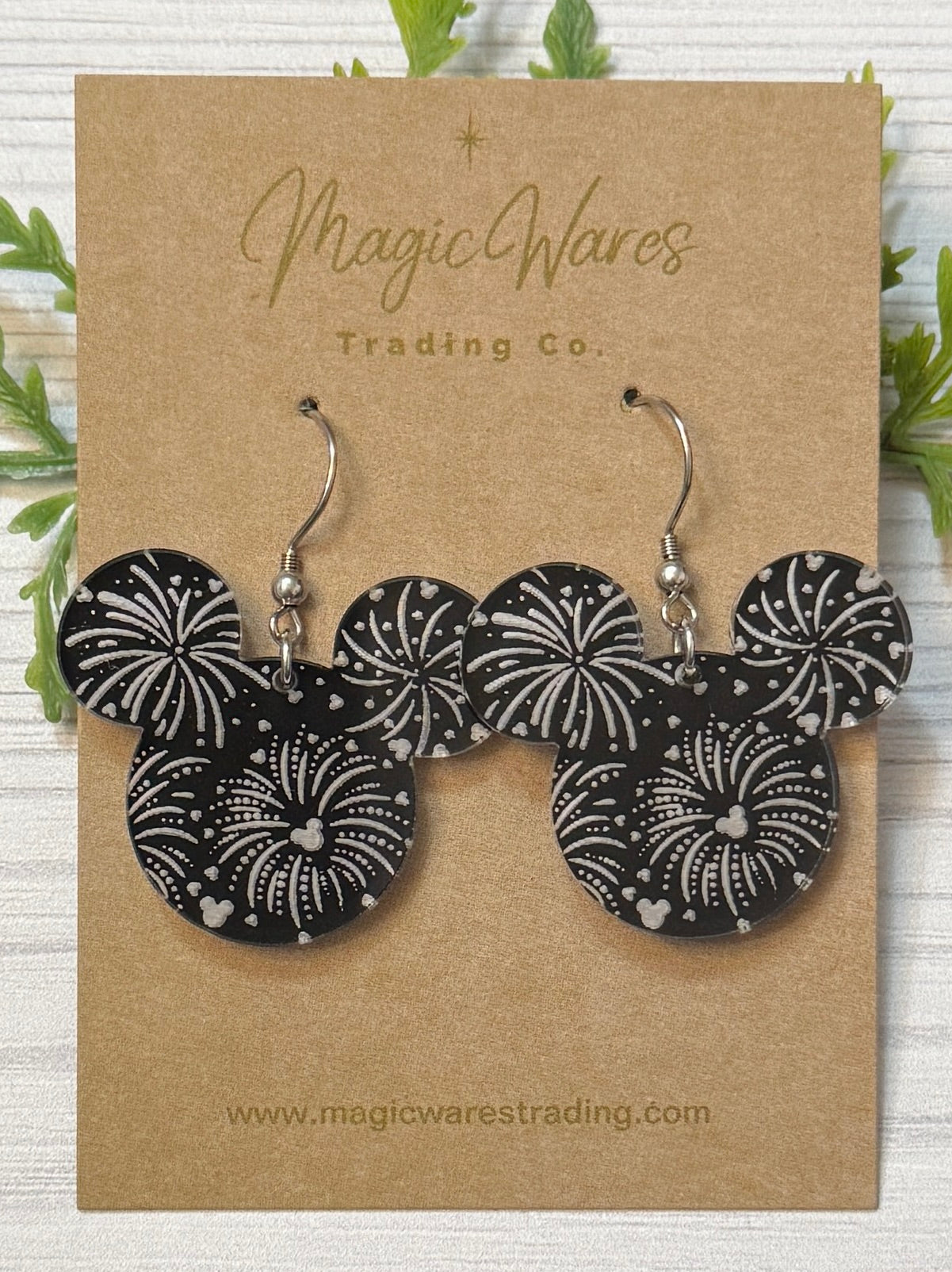Fireworks at Night, Laser Engraved Black Acrylic Earrings, Engraved Fireworks Earrings, Parks Fireworks Earrings