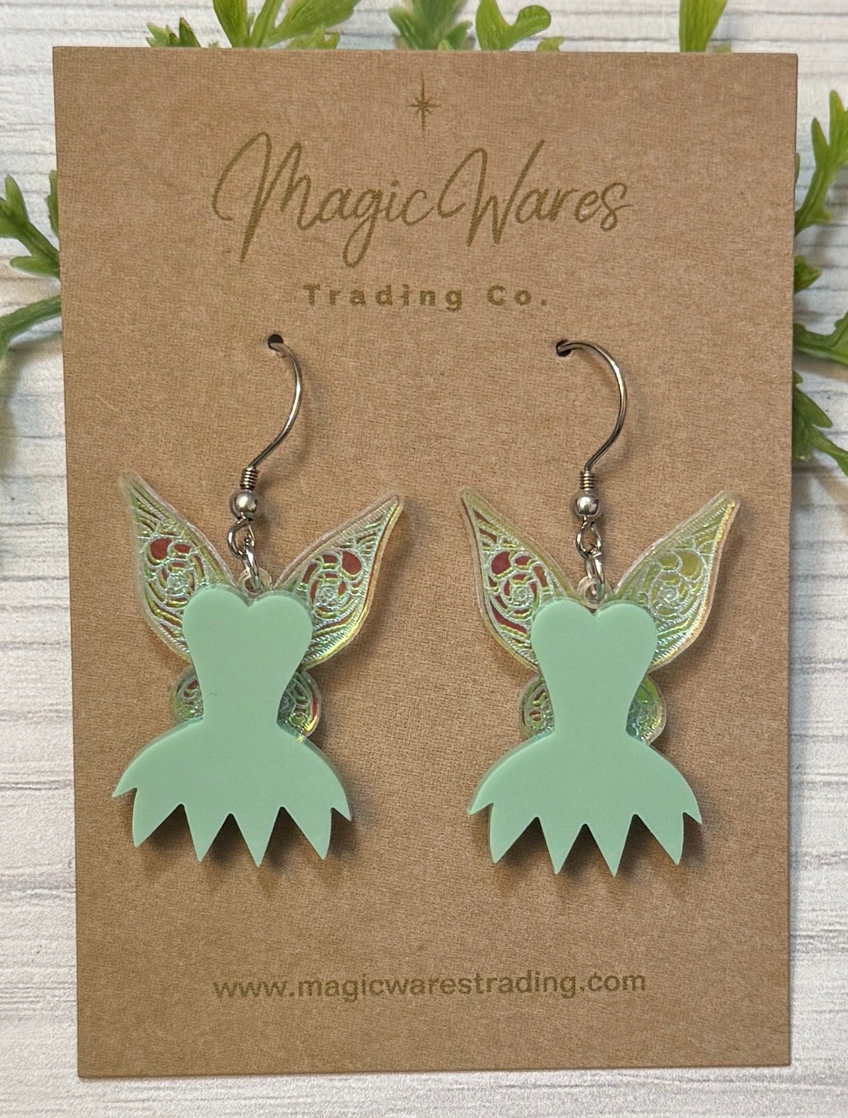 Fairy Dress Dangle Earrings, Laser cut Acrylic lightweight earrings, Tinkerbell inspired earrings