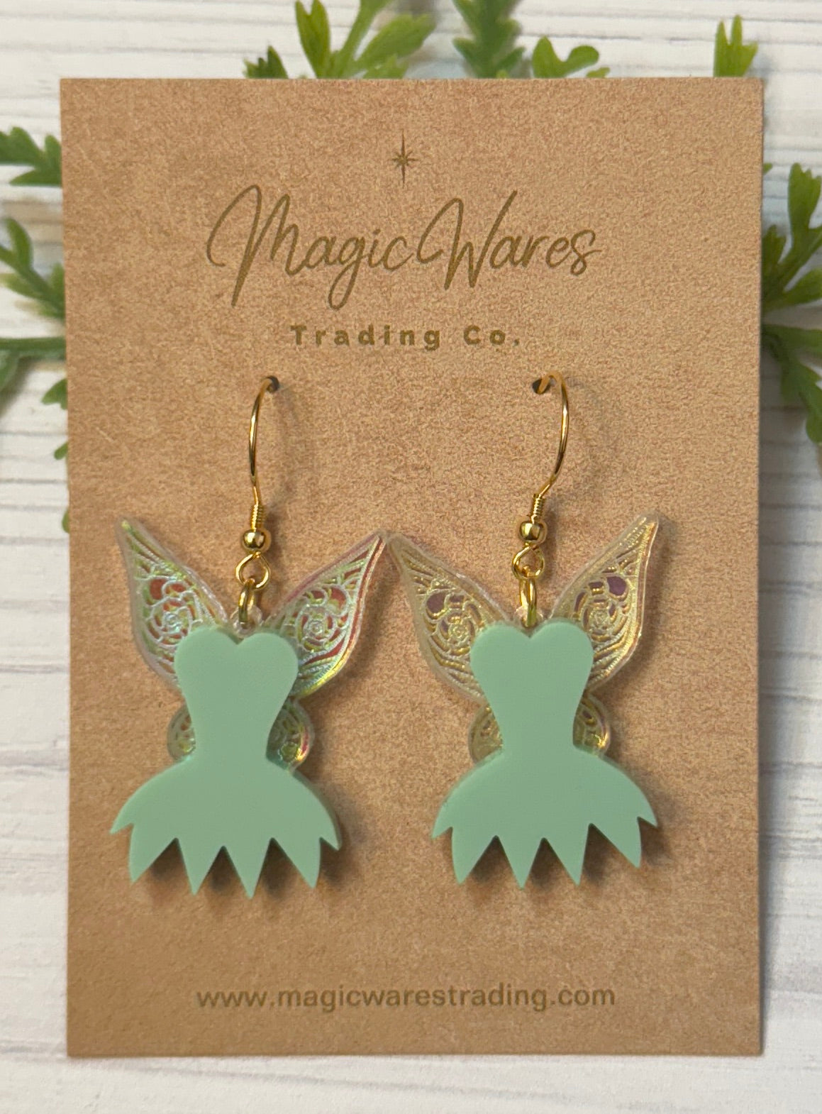 Fairy Dress Dangle Earrings, Laser cut Acrylic lightweight earrings, Tinkerbell inspired earrings