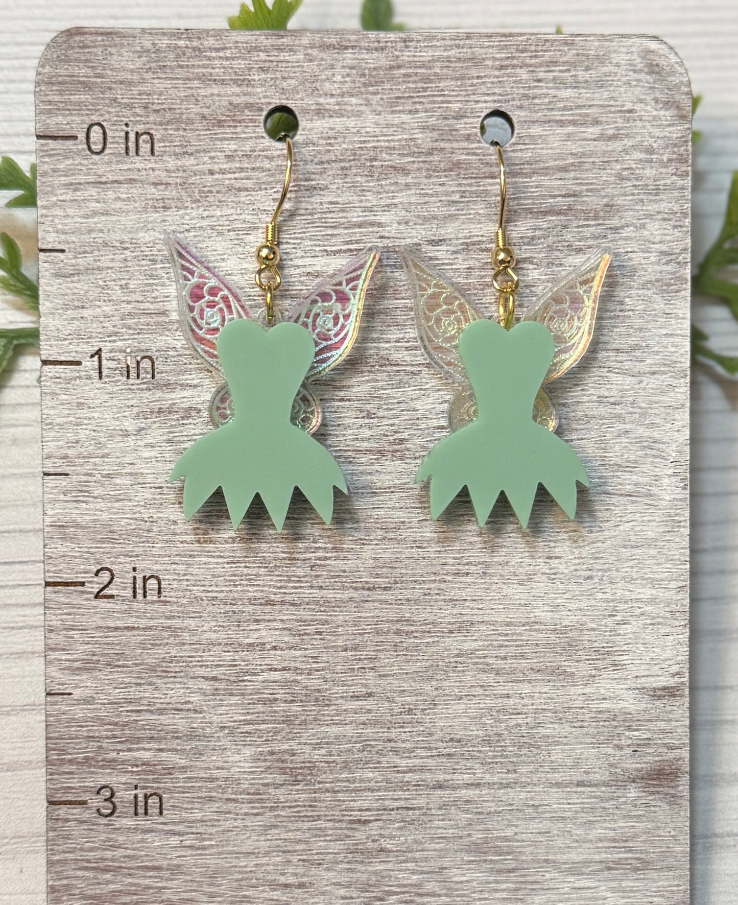 Fairy Dress Dangle Earrings, Laser cut Acrylic lightweight earrings, Tinkerbell inspired earrings