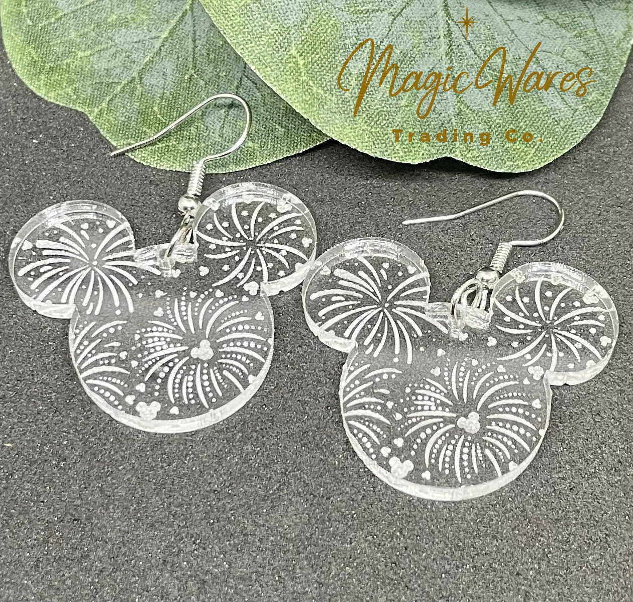 Fireworks, Engraved Crystal Acrylic Earrings, Made to order, Laser Engraved, Glowforge Earrings