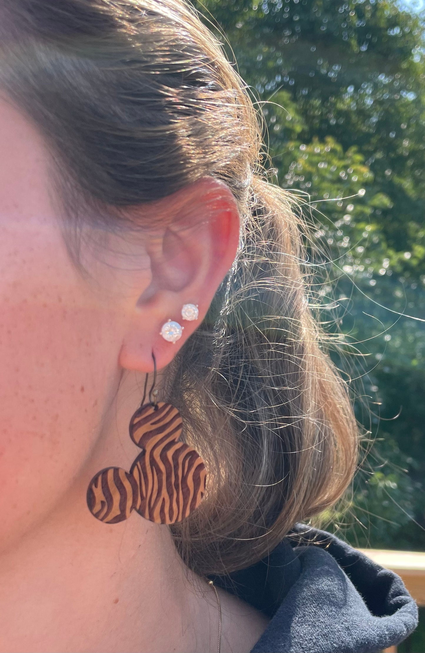 Cheetah Mouse. Laser Engraved Cherry Wood Dangle Earrings, Handmade earrings, Made to order, Glowforge laser cut
