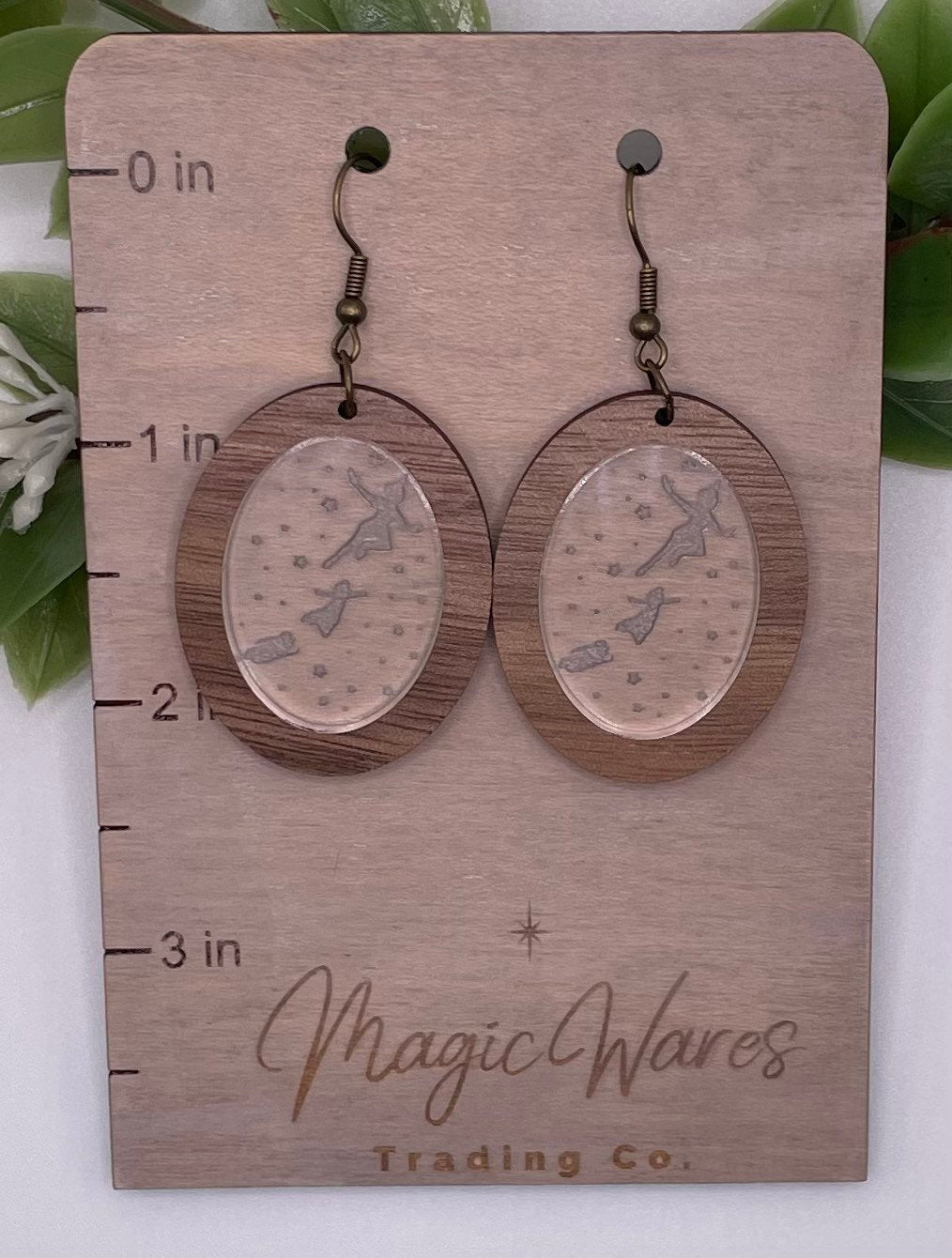You Can Fly, Laser Cut Walnut Wood and Engraved Acrylic Dangle Earrings, Made to order wood and acrylic earrings