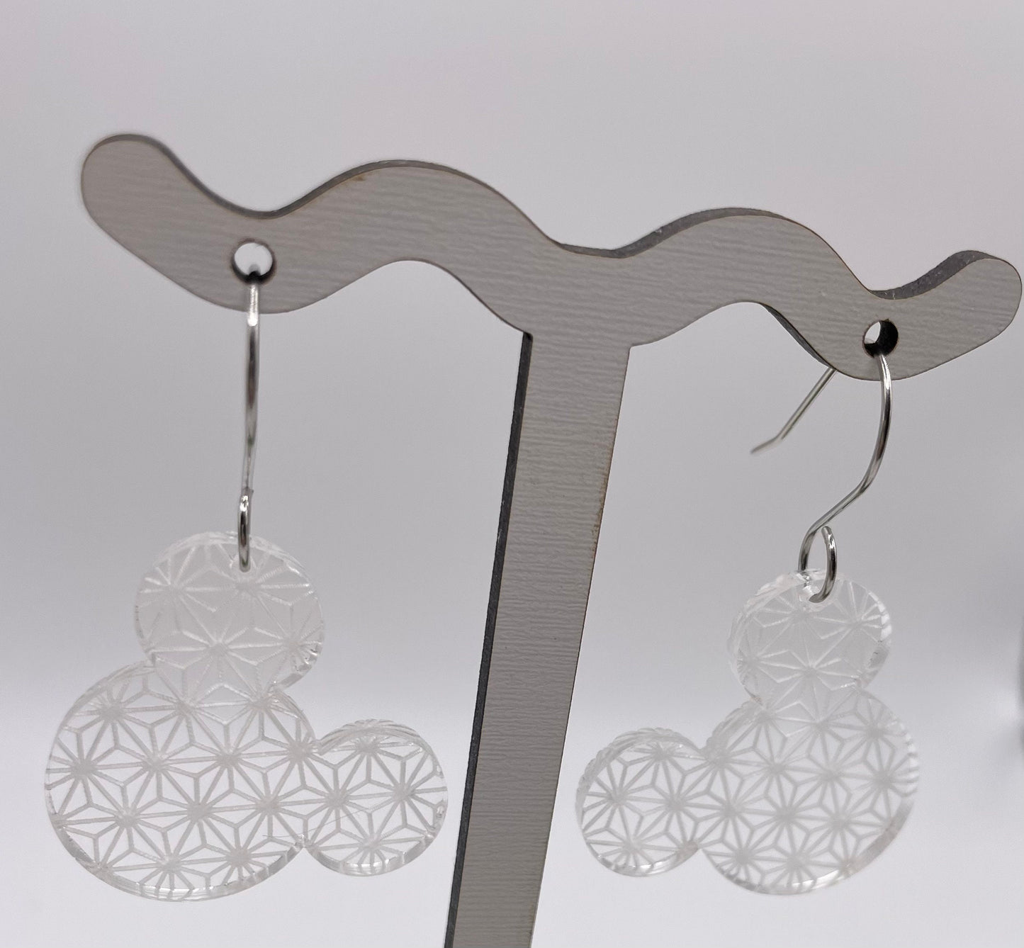 Spaceship Earth, Engraved Crystal Acrylic Earrings, Made to order, Laser Engraved, Glowforge Earrings, Epcot inspired