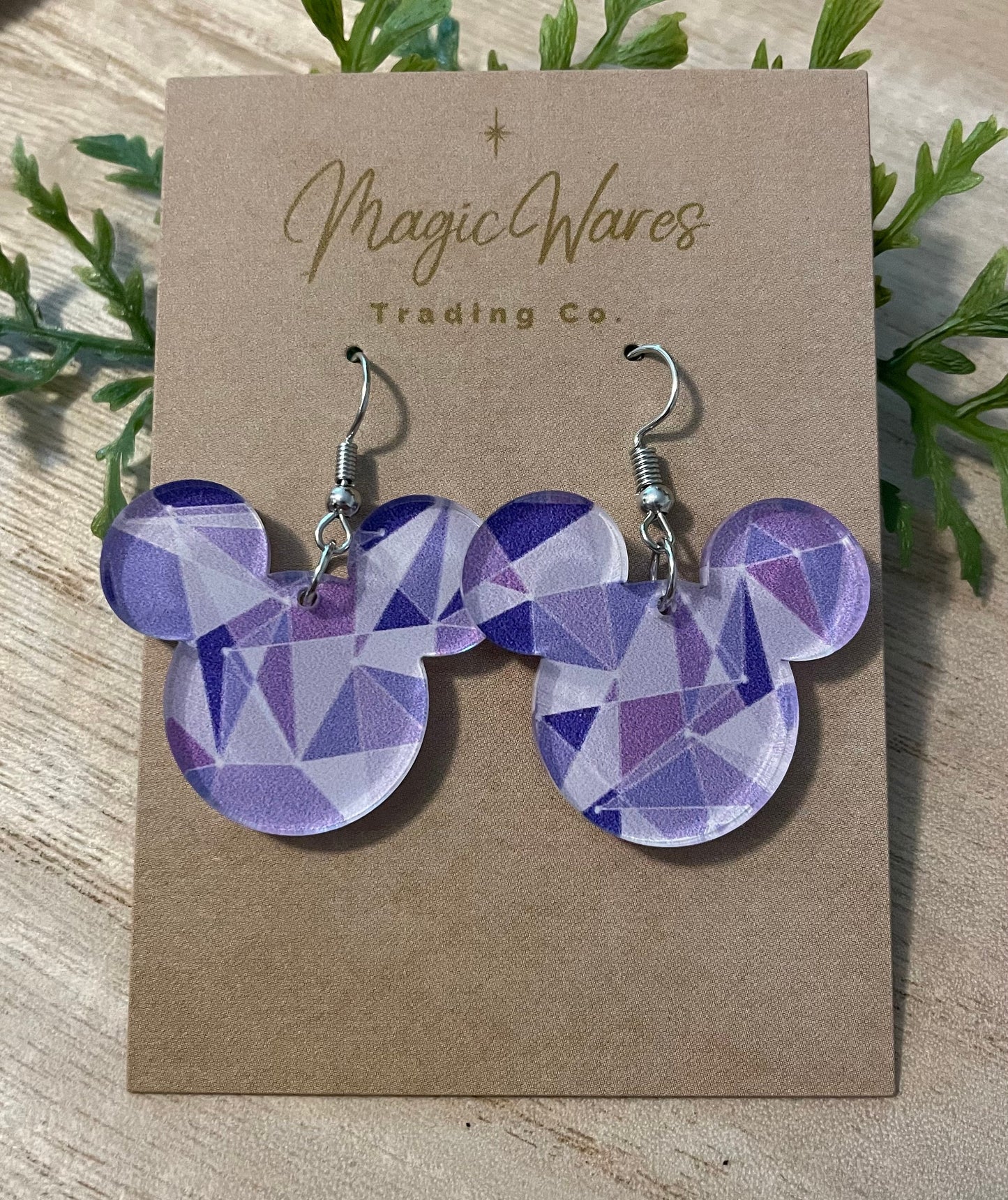 Purple Wall, Laser cut Purple Geometric Pattern Crystal Acrylic Earrings, Made to order, Disney inspired, Glowforge Earrings