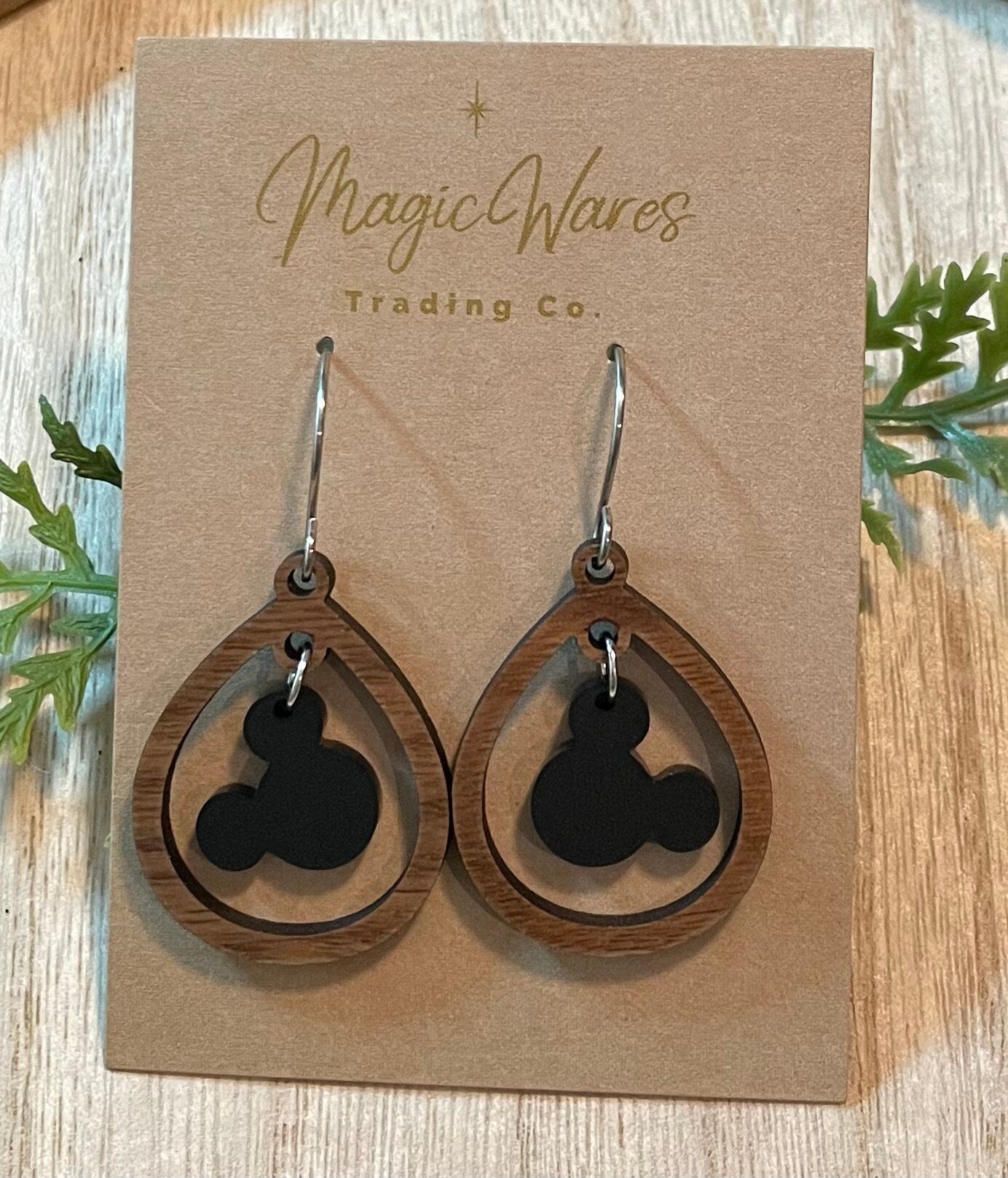 Classic Mouse Gem, Dangle Earring, Laser Cut Wood Earrings, Acrylic Gem Dangle, Made to order, Glowforge laser cut