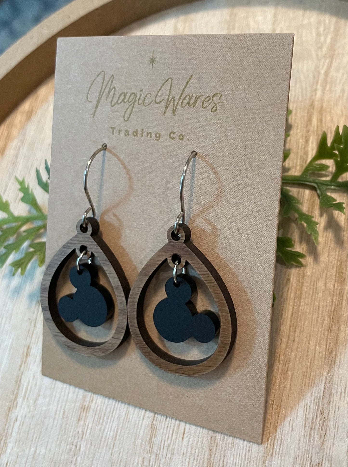Classic Mouse Gem, Dangle Earring, Laser Cut Wood Earrings, Acrylic Gem Dangle, Made to order, Glowforge laser cut