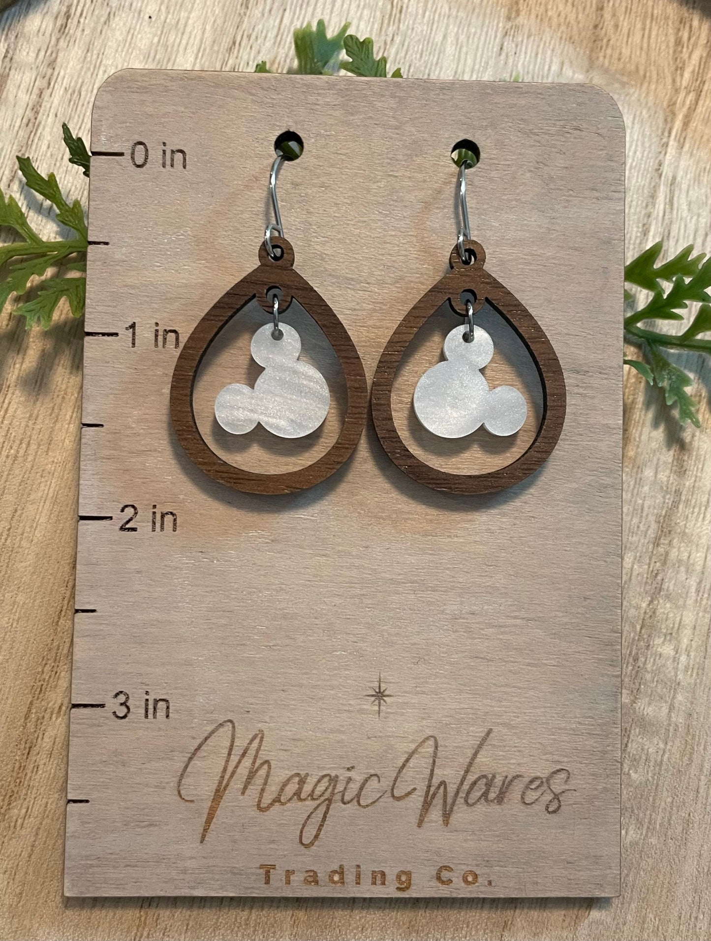 Pearl Mouse Gem, Gem Dangle Earring, Laser Cut Wood Dangle Earrings, Acrylic Gem Dangle, Made to order, Glowforge laser cut