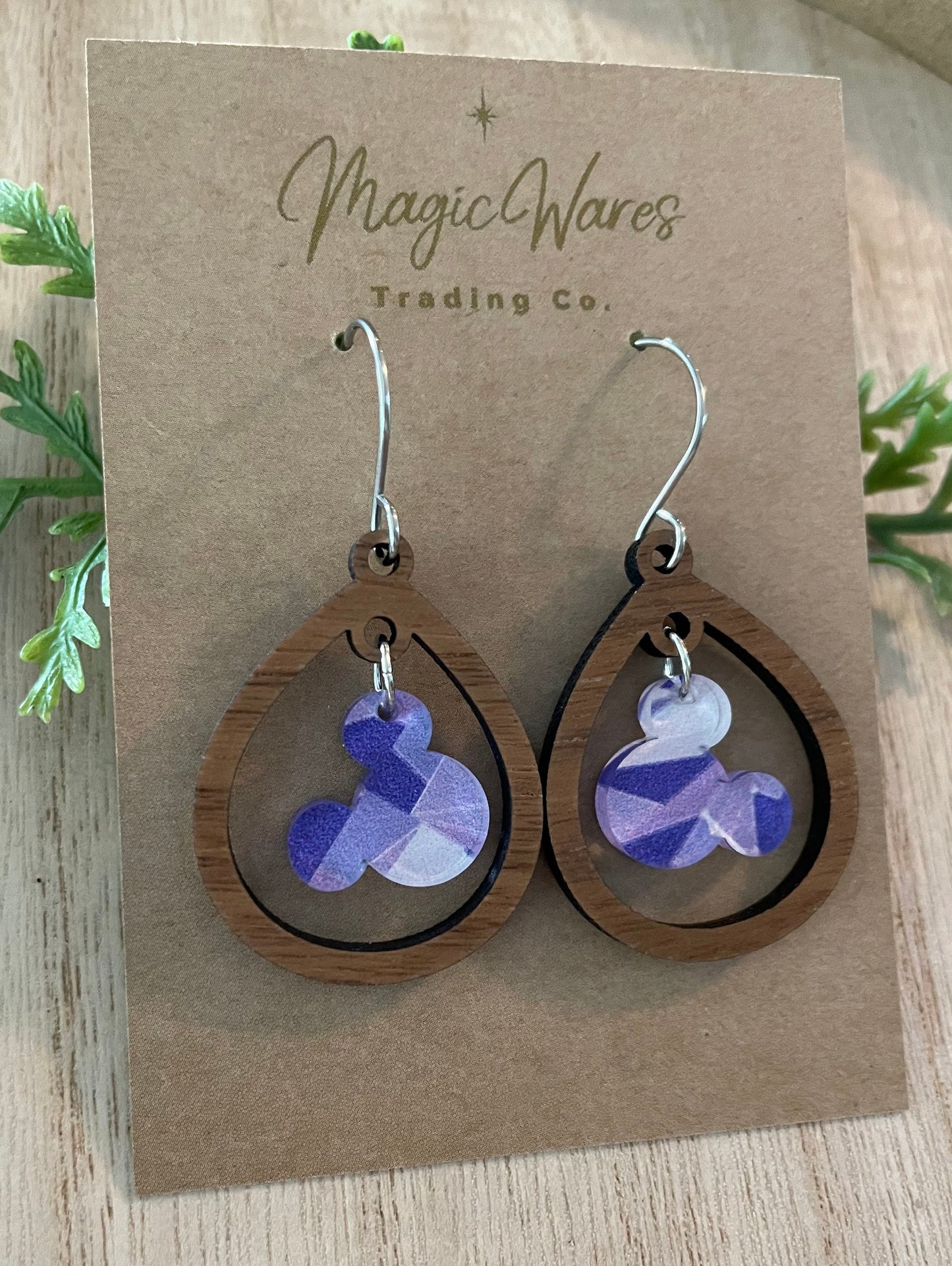 Purple Wall Mouse Gem, Gem Dangle Earring, Laser Cut Wood Dangle Earrings, Acrylic Gem Dangle, Made to order, Glowforge laser cut