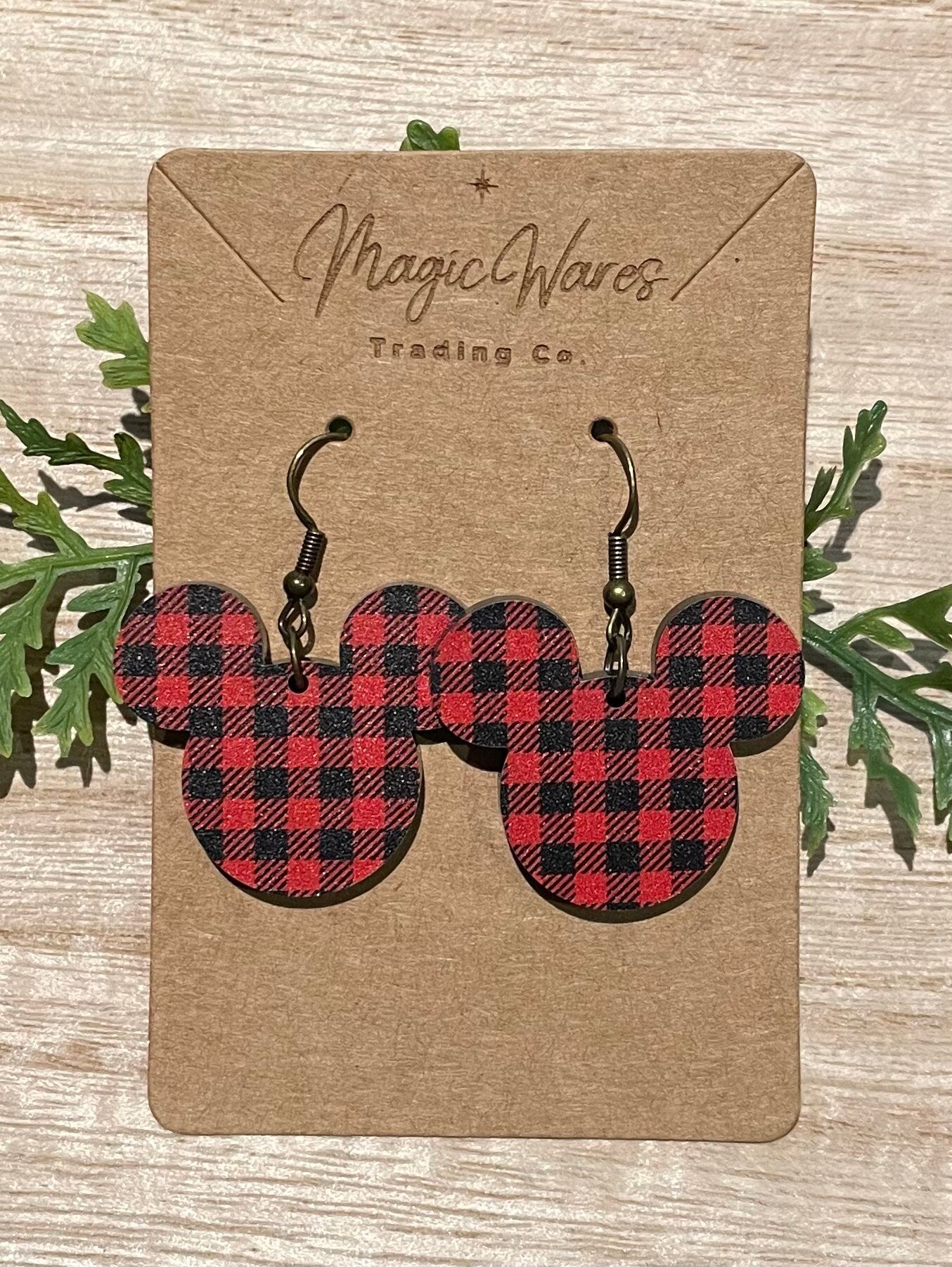 Red Buffalo Plaid Laser cut Earrings, Red Plaid Pattern Acrylic Dangle Earrings Christmas Earrings Very Merry Christmas Party Earrings