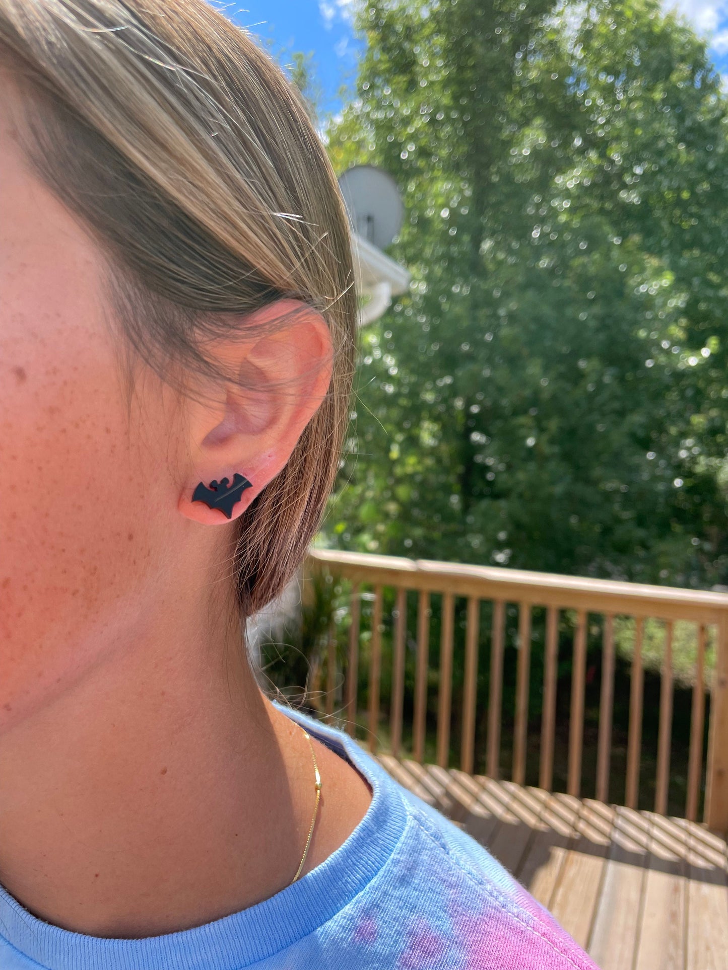 Bat Stud Laser cut Black Matte acrylic Halloween earrings Vampire Bat earrings Not so scary Halloween earrings