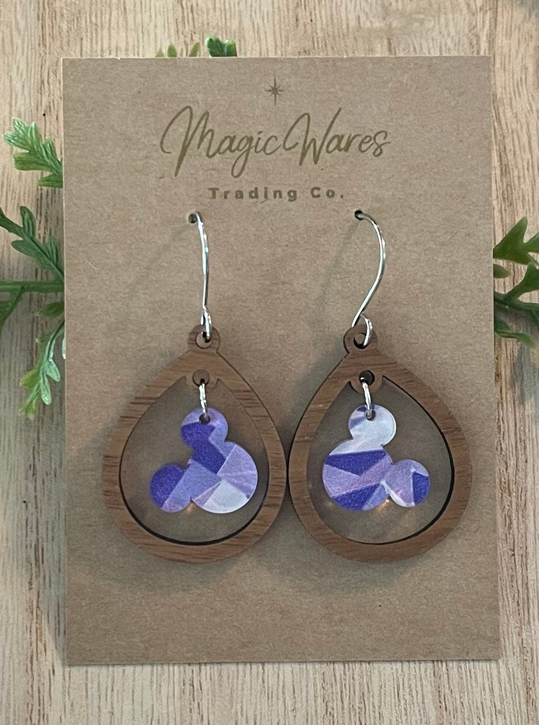 Purple Wall Mouse Gem, Gem Dangle Earring, Laser Cut Wood Dangle Earrings, Acrylic Gem Dangle, Made to order, Glowforge laser cut