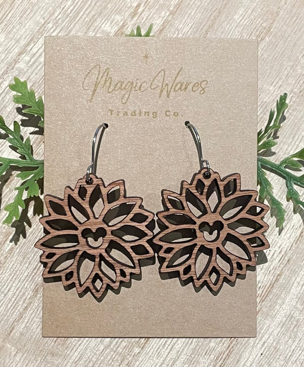Sunflower Dangle Earrings, Laser cut Sapele Hardwood Dangle Earrings, Laser cut wood earrings Gift for Mom Summer earrings Flower earrings