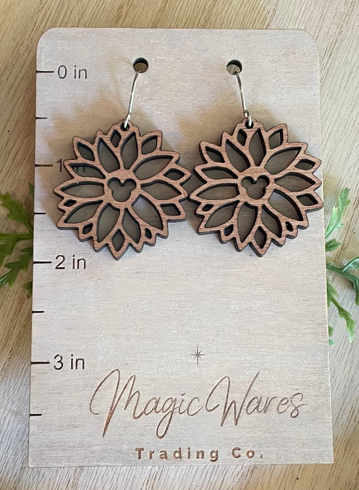 Sunflower Dangle Earrings, Laser cut Sapele Hardwood Dangle Earrings, Laser cut wood earrings Gift for Mom Summer earrings Flower earrings