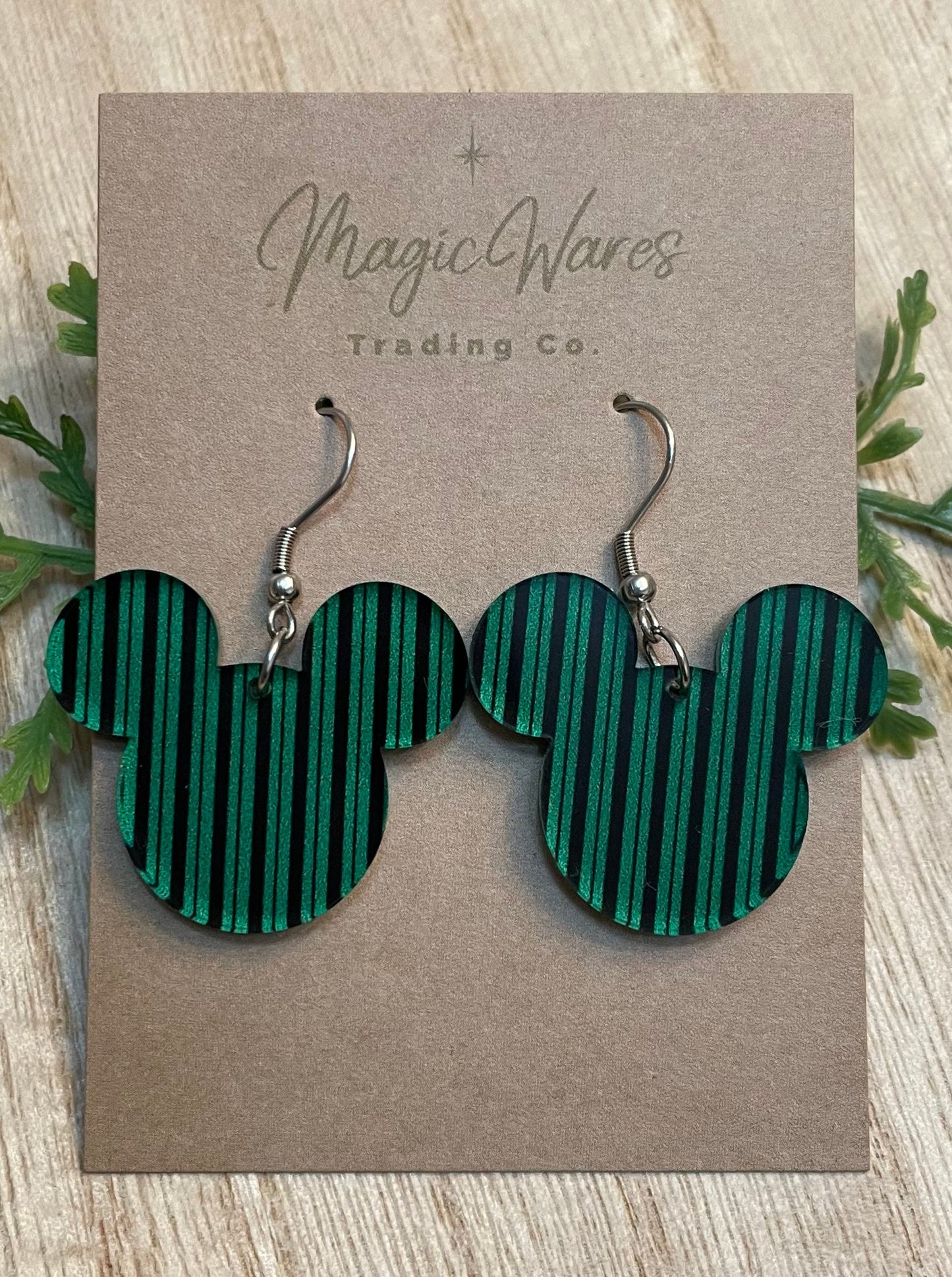 Ghost Host, Laser Cut, Green Striped patterned Crystal Acrylic Earrings, Dangle Earrings, Made to order, Glowforge Earrings