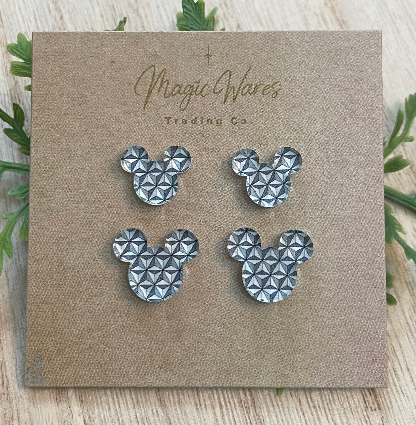 Mom and Me, Spaceship Studs, Gray and White Geometric pattern crystal acrylic, Laser cut Earrings, Made to order