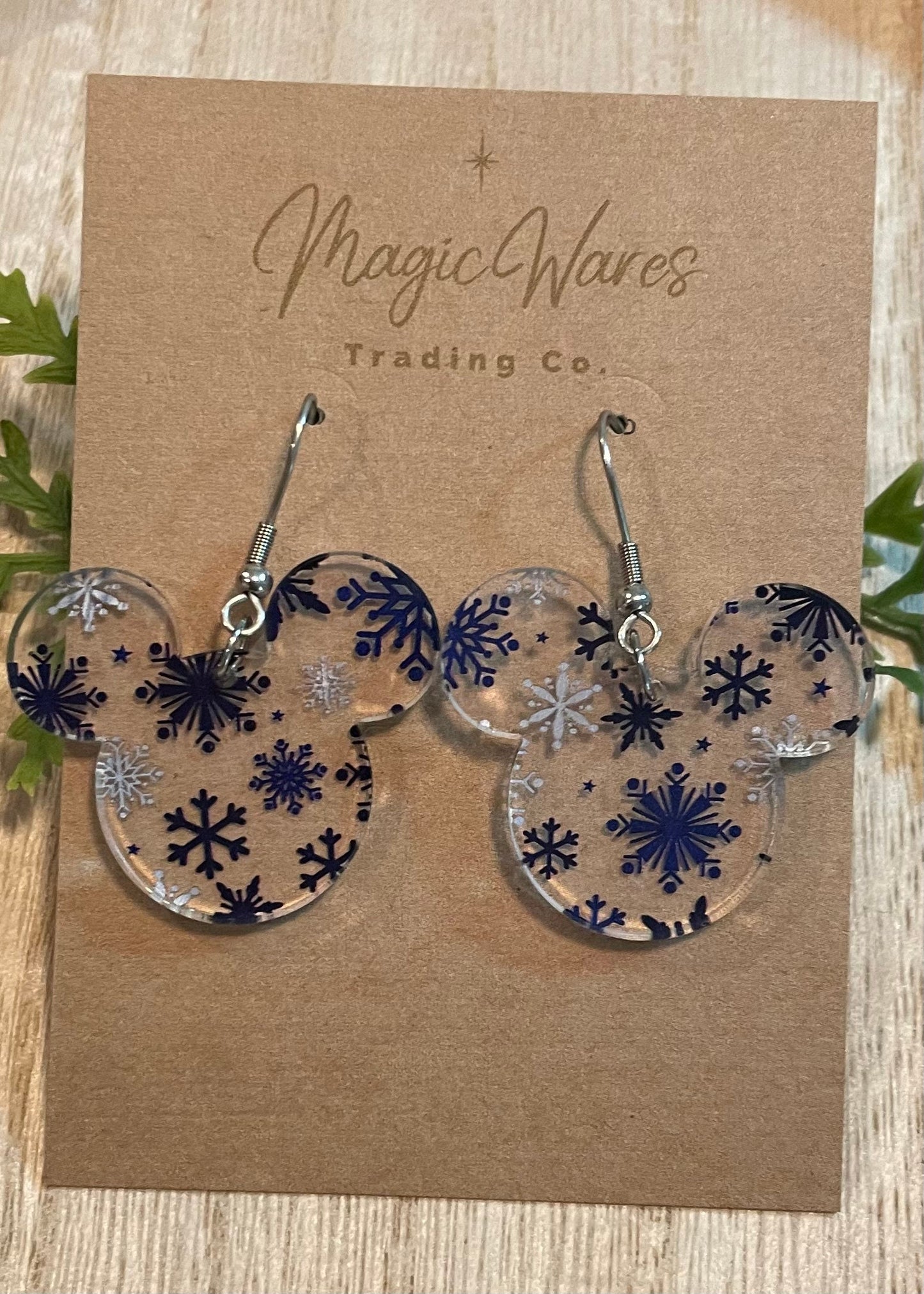 Frozen, Snowflake Laser Cut Blue and Silver patterned Crystal Acrylic Earrings, Winter Dangle Earrings Elsa inspired Christmas earrings