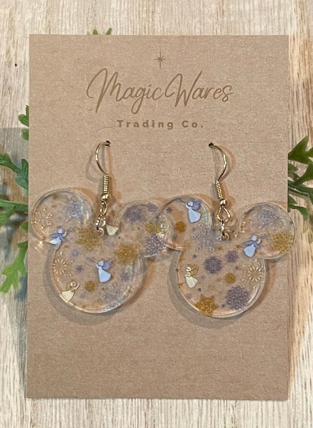 Angels and Snowflakes Laser Cut Earrings, Angels and Metallic Snowflake patterned Crystal Acrylic Christmas Earrings Very Merry Christmas