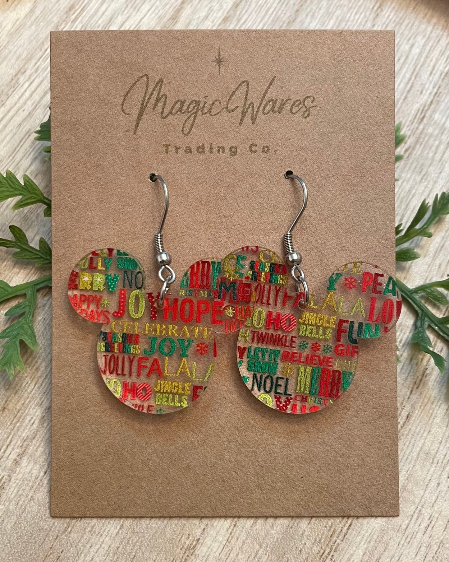 Holiday Greetings, Laser Cut, Holiday patterned Crystal Acrylic Earrings, Dangle Earrings, Made to order, Glowforge Earrings