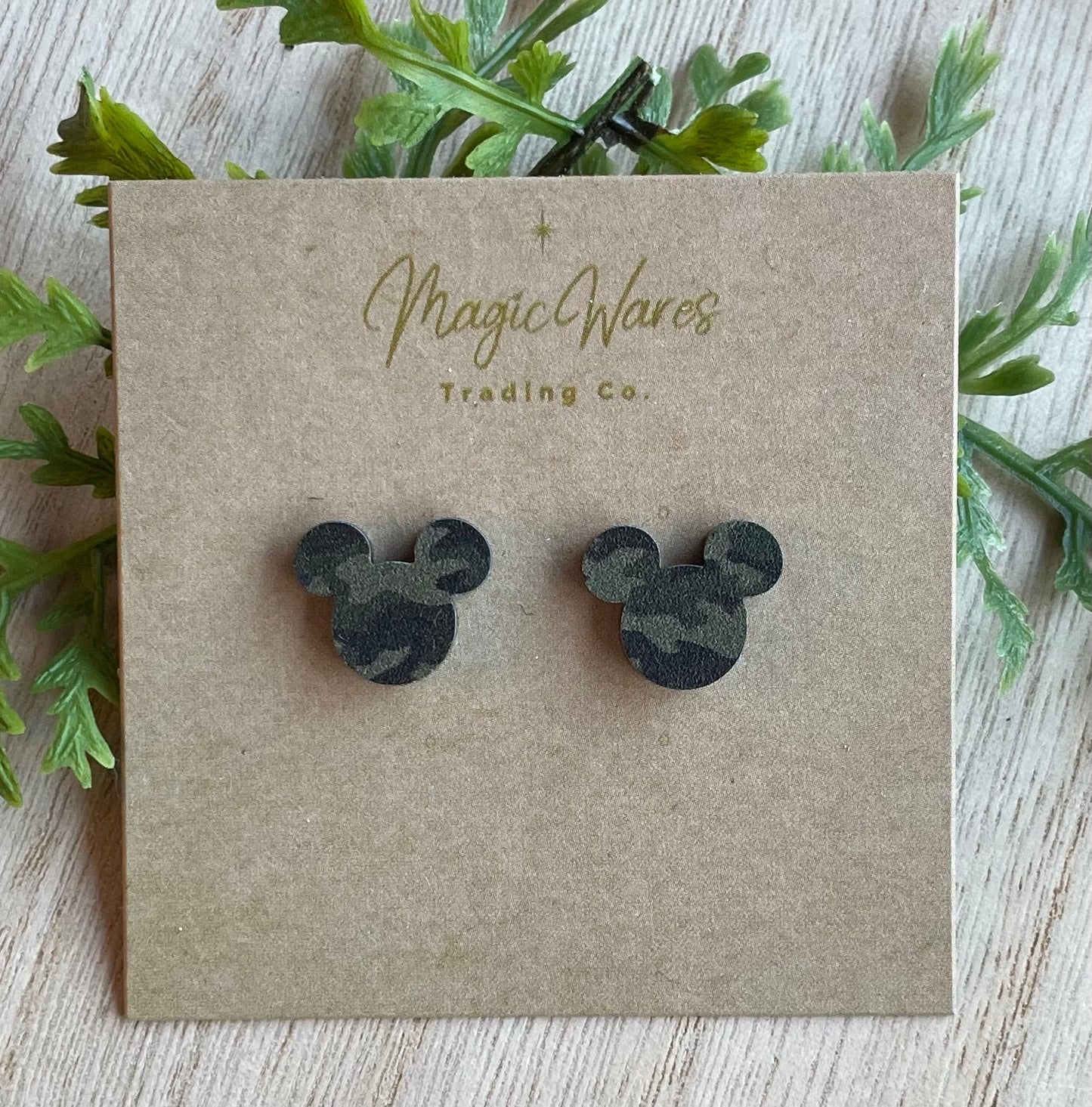 Camo Mouse Stud, Camouflage pattern acrylic, Laser cut Earrings, Made to order, Laser Engraved, Glowforge Earrings