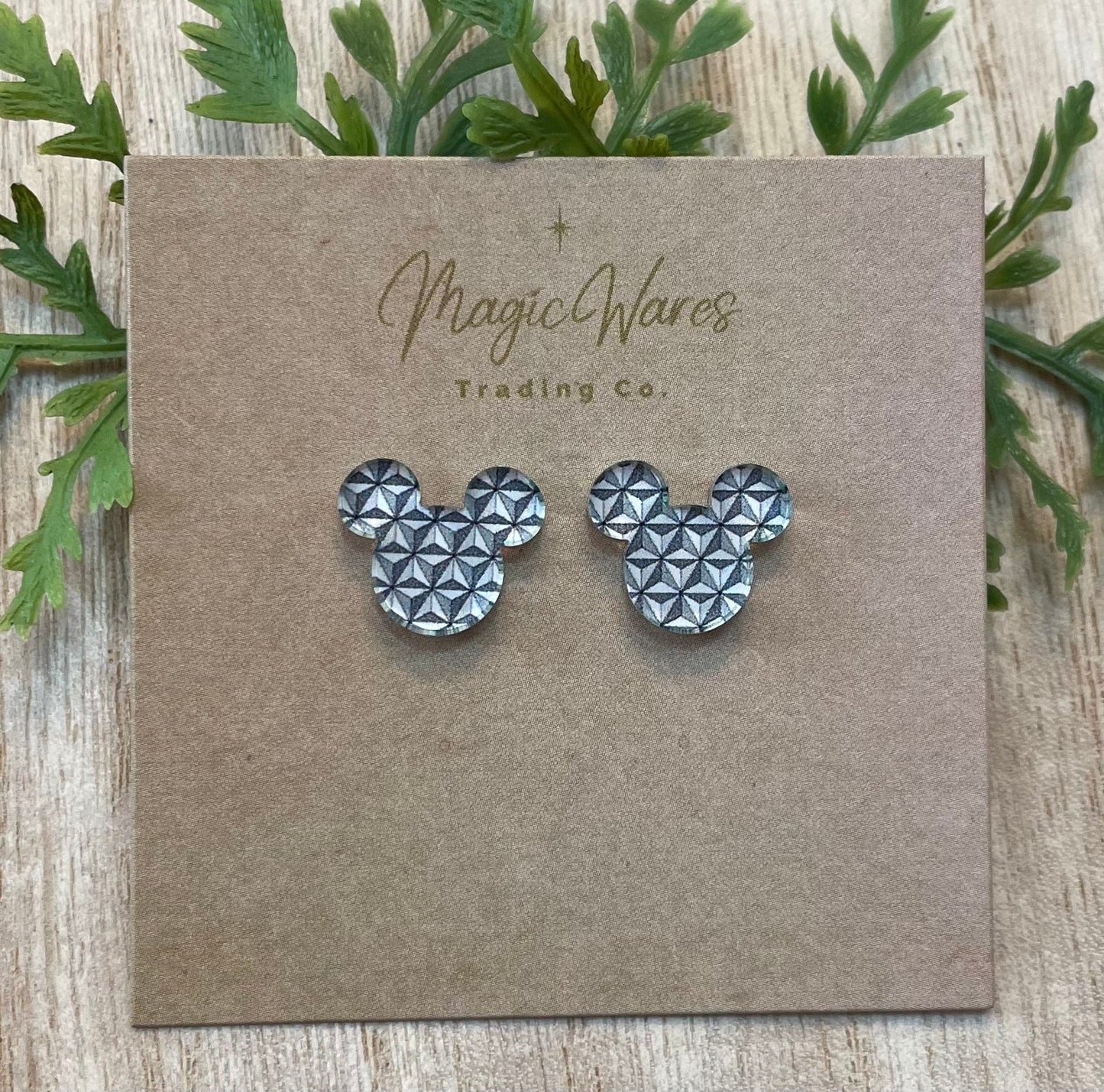 Spaceship Stud, Gray and White Geometric pattern acrylic, Laser cut Earrings, Made to order, Laser Engraved, Glowforge Earrings