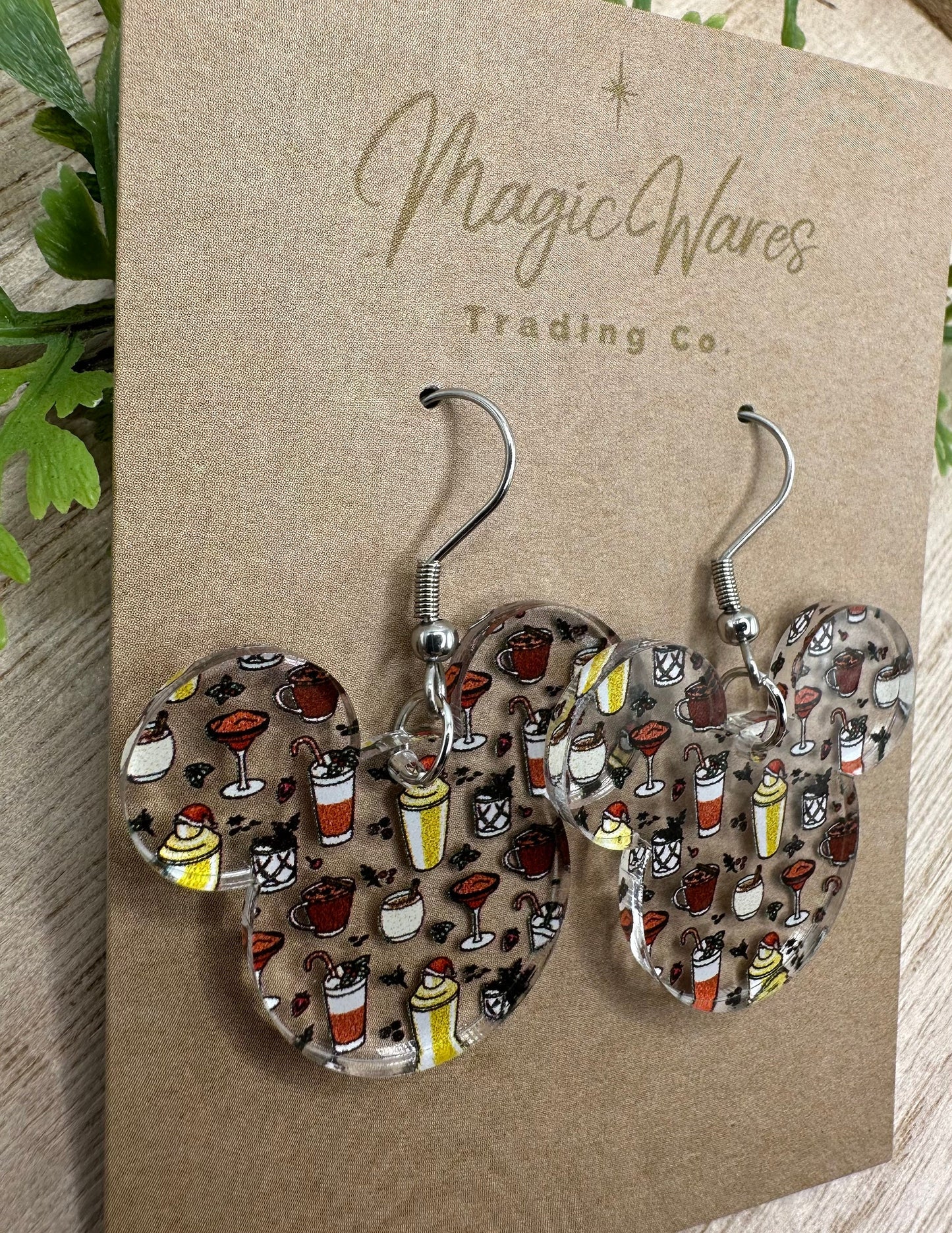 Drink Around The World, Laser Cut Dangle Earring, Christmas Cocktails patterned Crystal Acrylic, Glowforge Earrings