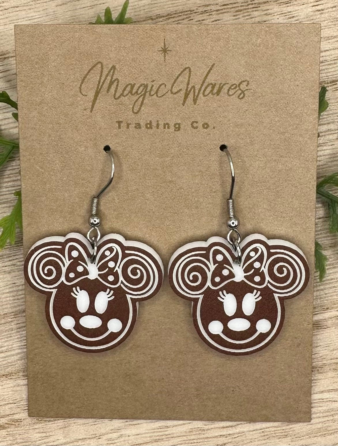 Minnie Gingerbread Laser Cut and Engraved Brown on White Acrylic Earrings, Dangle Earrings Very Merry Christmas Party Gingerbread earrings
