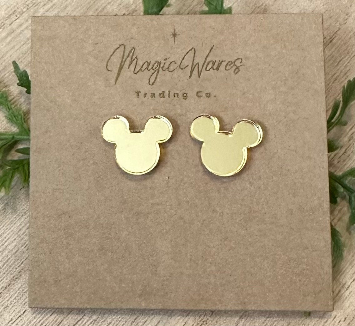 Gold Mirror Studs, Gold Mirror acrylic Laser cut post style earrings, St Patricks earrings Mardi Gras Earrings Gold Mirror earrings