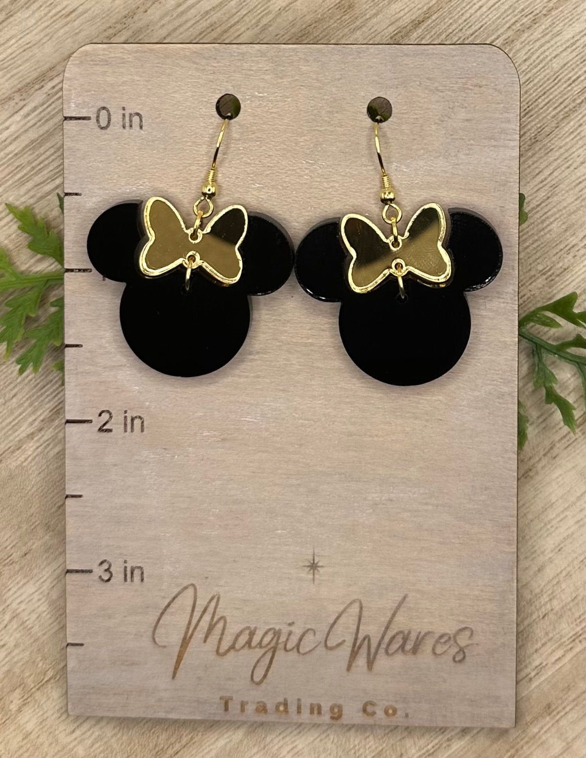 Gold and Black, Gold Mirror Minnie Bow Dangle, Laser cut Pattern Acrylic Earrings, Made to order, handmade earrings, Glowforge Earrings
