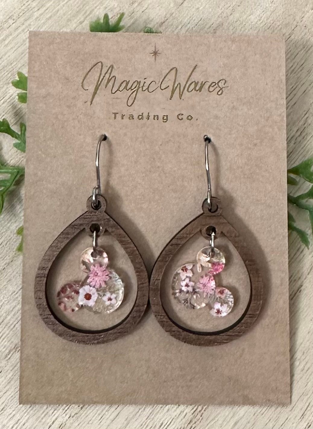 Pink Floral Mouse Gem, Dangle Earring, Laser Cut Wood Dangle Earrings, Acrylic Gem Dangle, Made to order, Glowforge laser cut