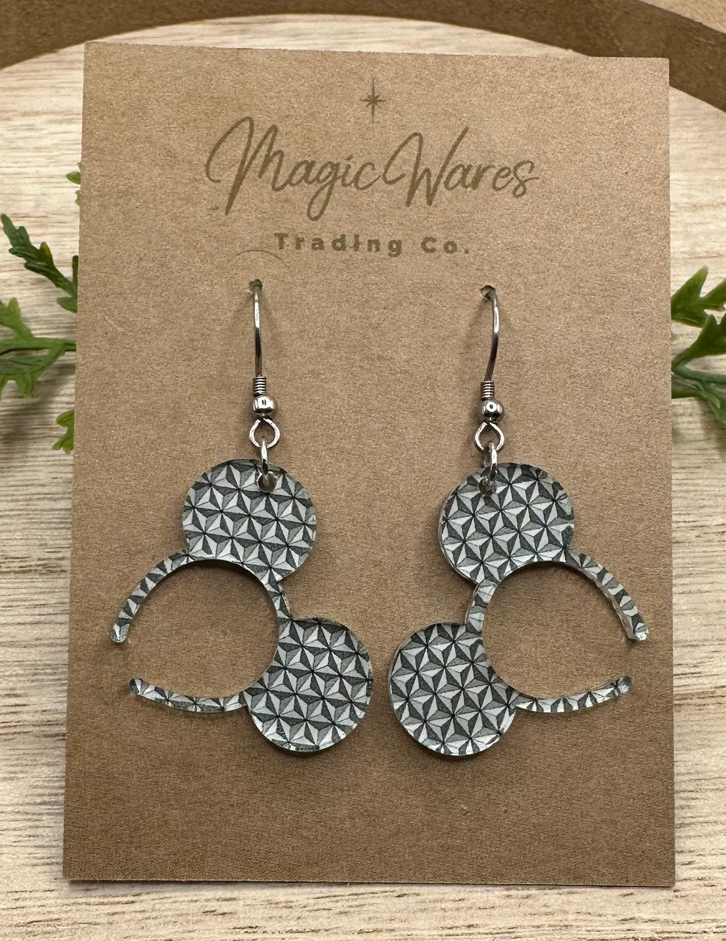 Spaceship Earth Mouse ears, Mouse ears headband, Laser cut Geometric patterned Acrylic Earrings, Glowforge Earrings