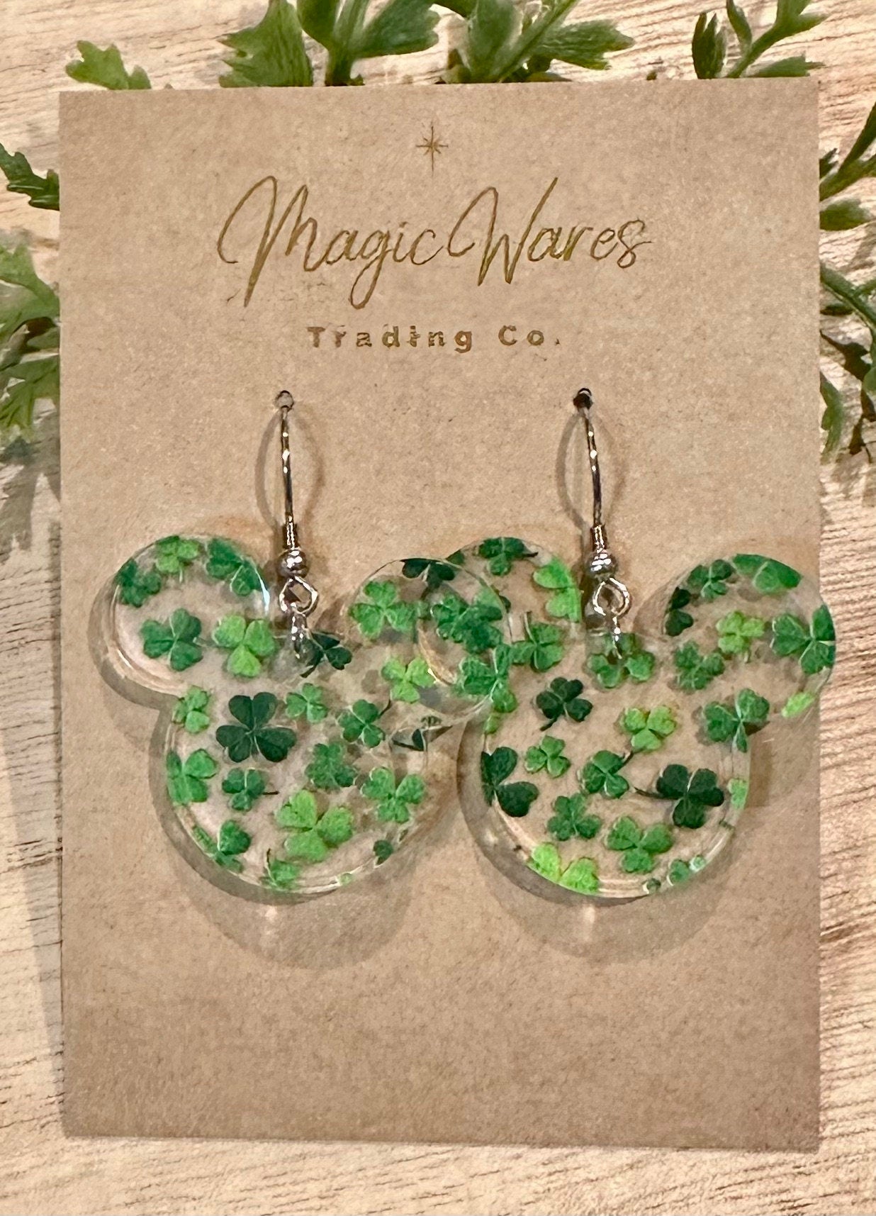 Lucky Mouse, Mouse head Laser cut Four Leaf Clover Patterned Crystal Acrylic Earrings, St. Patricks Day earrings, Glowforge Earrings