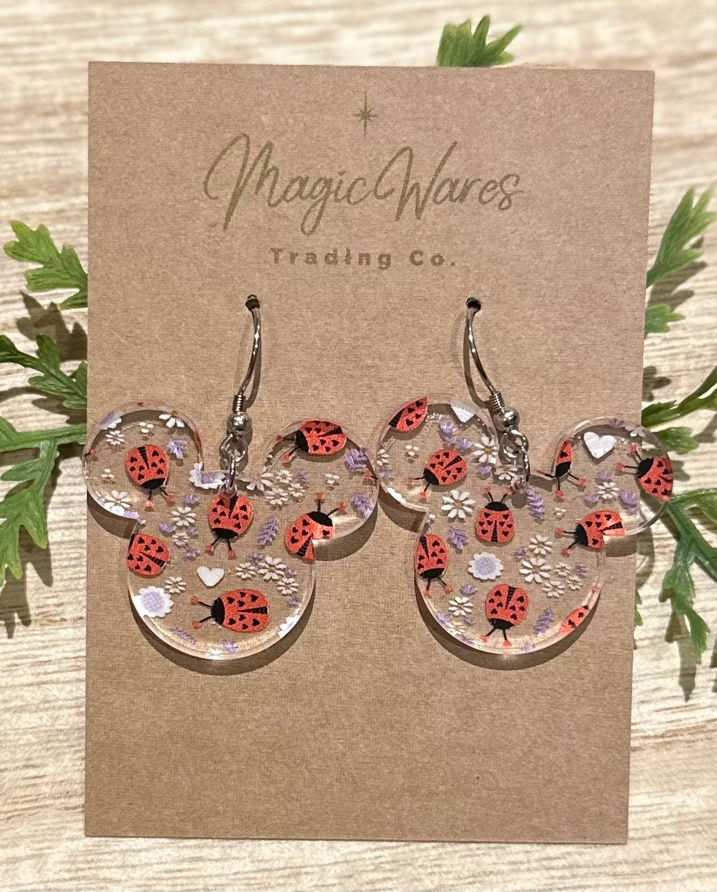 Love Bug, Mouse head Laser cut earrings, Hearts, Flowers and Lady Bug Patterned Crystal Acrylic Dangle Earrings, Valentines earrings