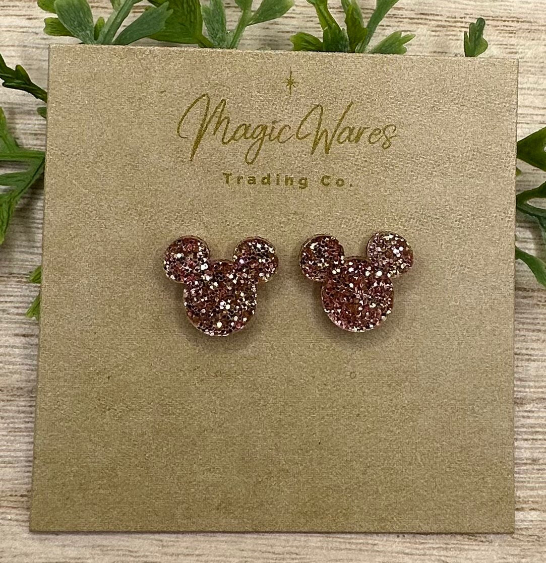 Rose Gold Glitter Stud, Laser cut Earrings, Made to order, Laser Engraved, Pierced Earlobe, Stainless Steel, Post earrings