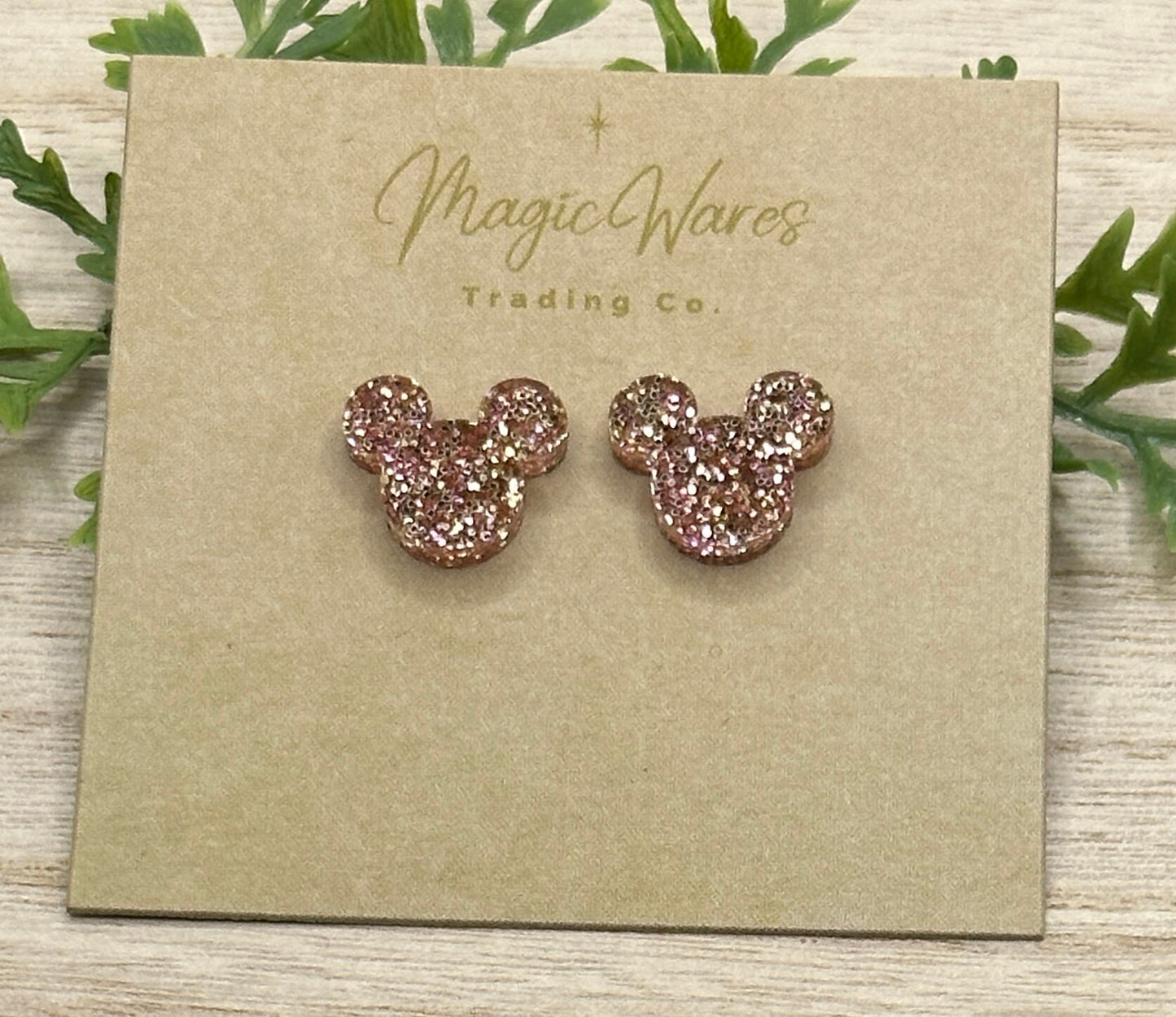 Rose Gold Glitter Stud, Laser cut Earrings, Made to order, Laser Engraved, Pierced Earlobe, Stainless Steel, Post earrings
