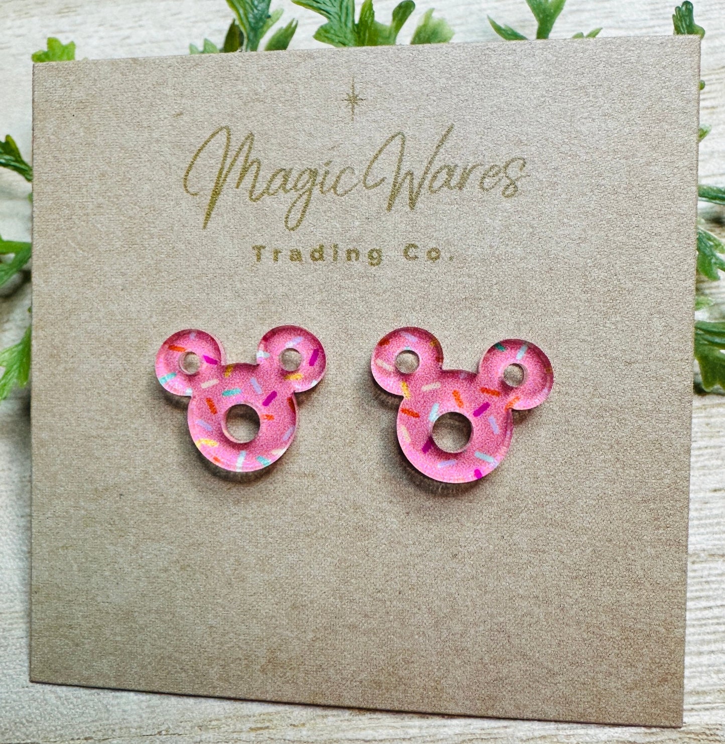 Donut Stud, 3 Colors, Laser cut Post Earrings, Made to order, Laser Engraved, Pierced Earlobe, Stainless Steel, Mickey shaped food