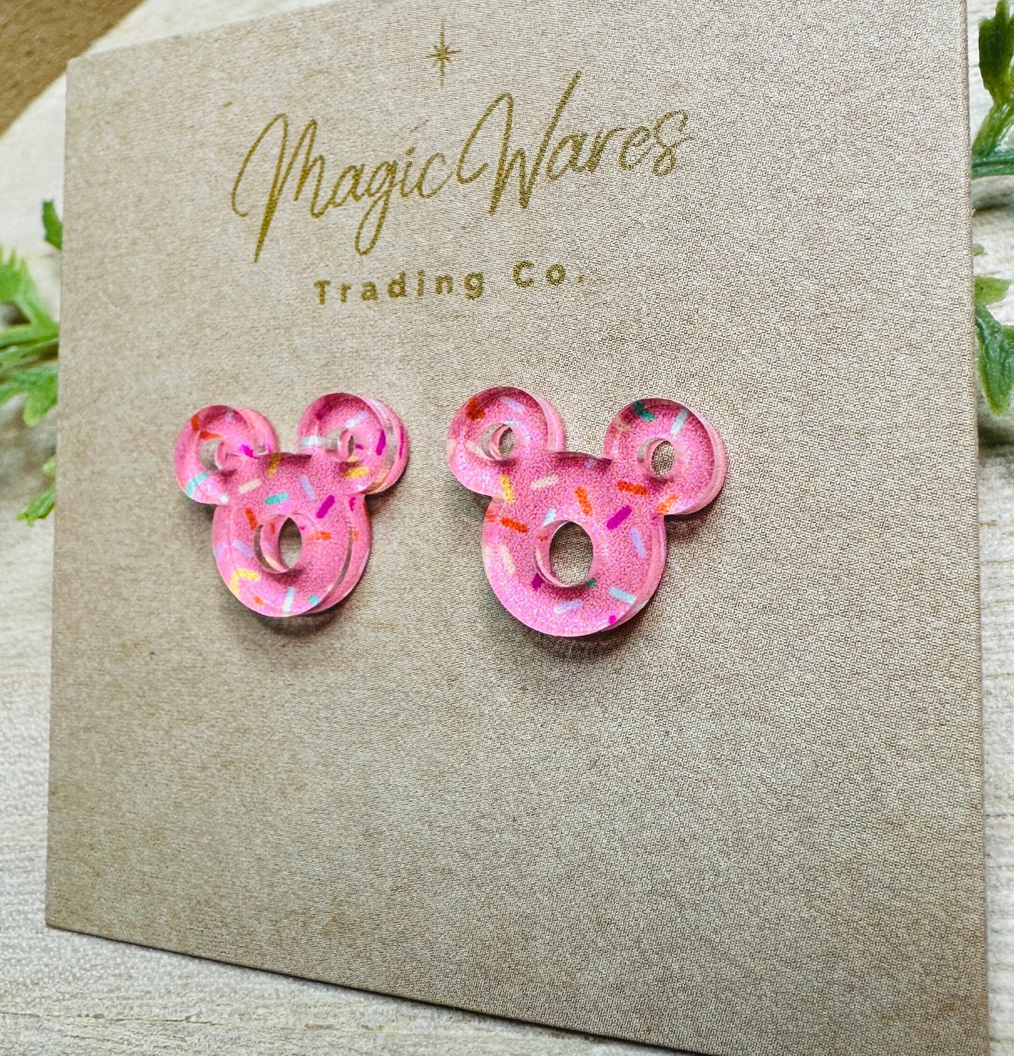 Donut Stud, 3 Colors, Laser cut Post Earrings, Made to order, Laser Engraved, Pierced Earlobe, Stainless Steel, Mickey shaped food