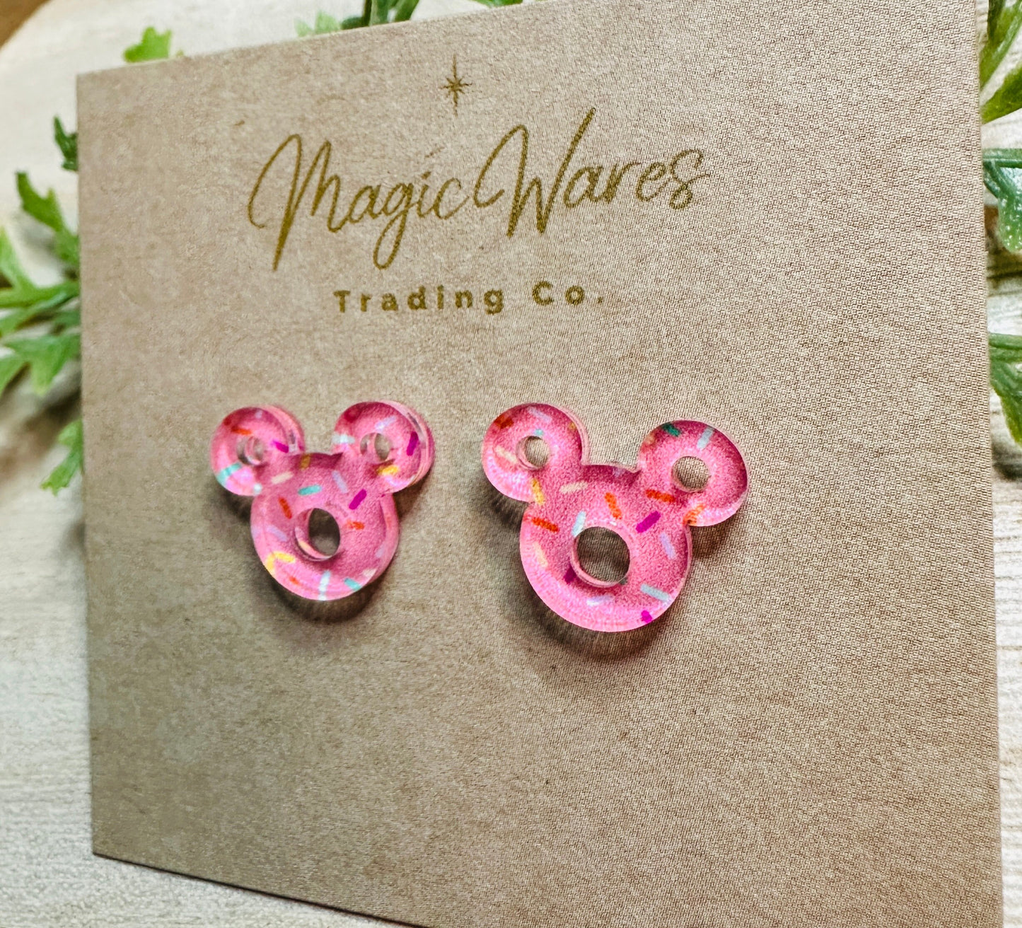 Donut Stud, 3 Colors, Laser cut Post Earrings, Made to order, Laser Engraved, Pierced Earlobe, Stainless Steel, Mickey shaped food