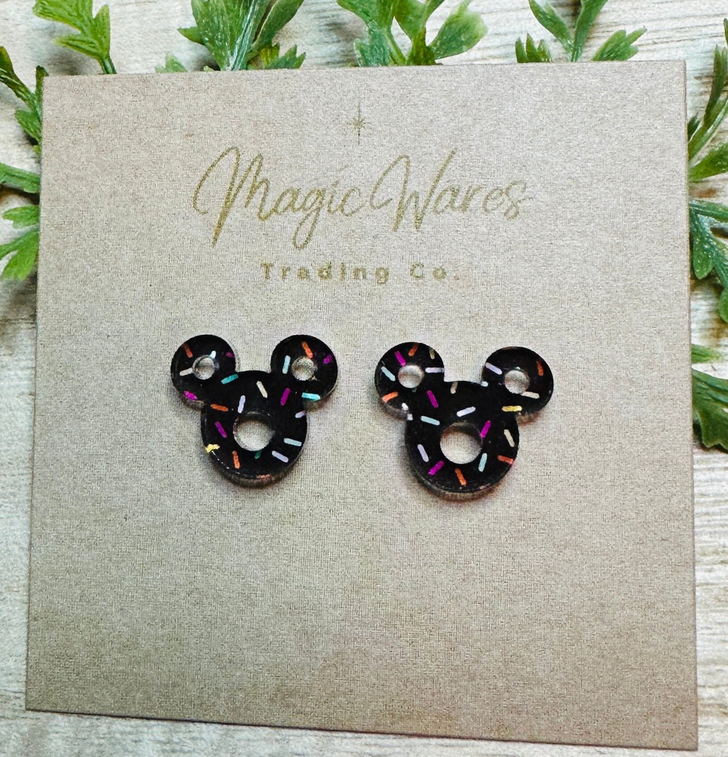 Donut Stud, 3 Colors, Laser cut Post Earrings, Made to order, Laser Engraved, Pierced Earlobe, Stainless Steel, Mickey shaped food
