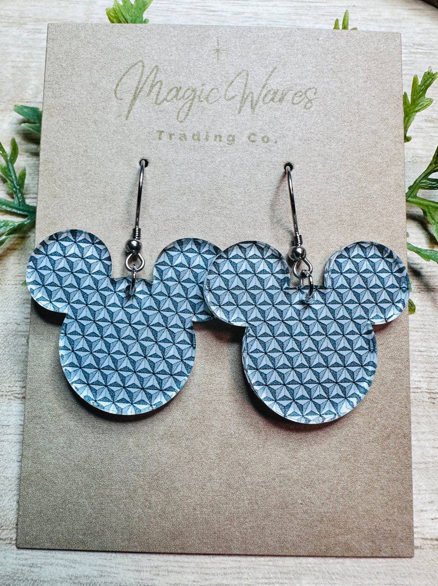 Spaceship Mouse Dangle Earring, Gray Geometric Pattern Acrylic, Mouse head shaped Laser cut Acrylic Earrings, Lightweight dangle earrings