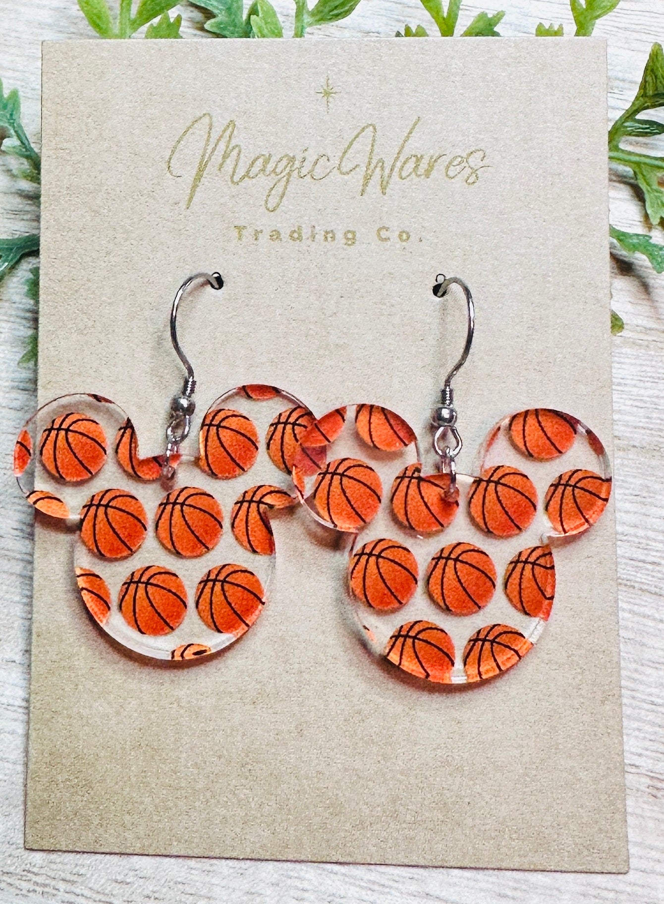 Basketball Mouse, Mouse head shaped Dangle Earrings, Laser cut Basketball Patterned Crystal Acrylic, Handmade earrings, March Madness