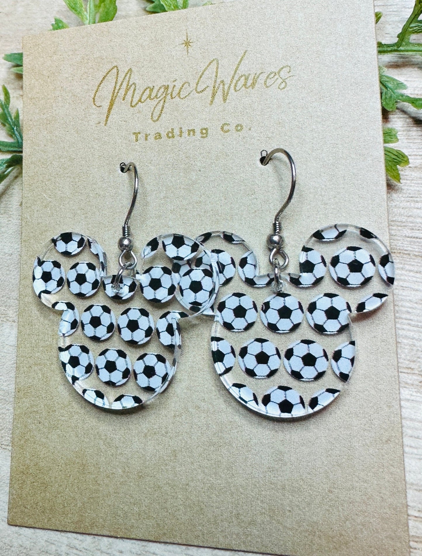 Soccer Mouse, Mouse head shaped Dangle Earrings, Laser cut Soccer Ball Patterned Crystal Acrylic, Handmade earrings, March Madness