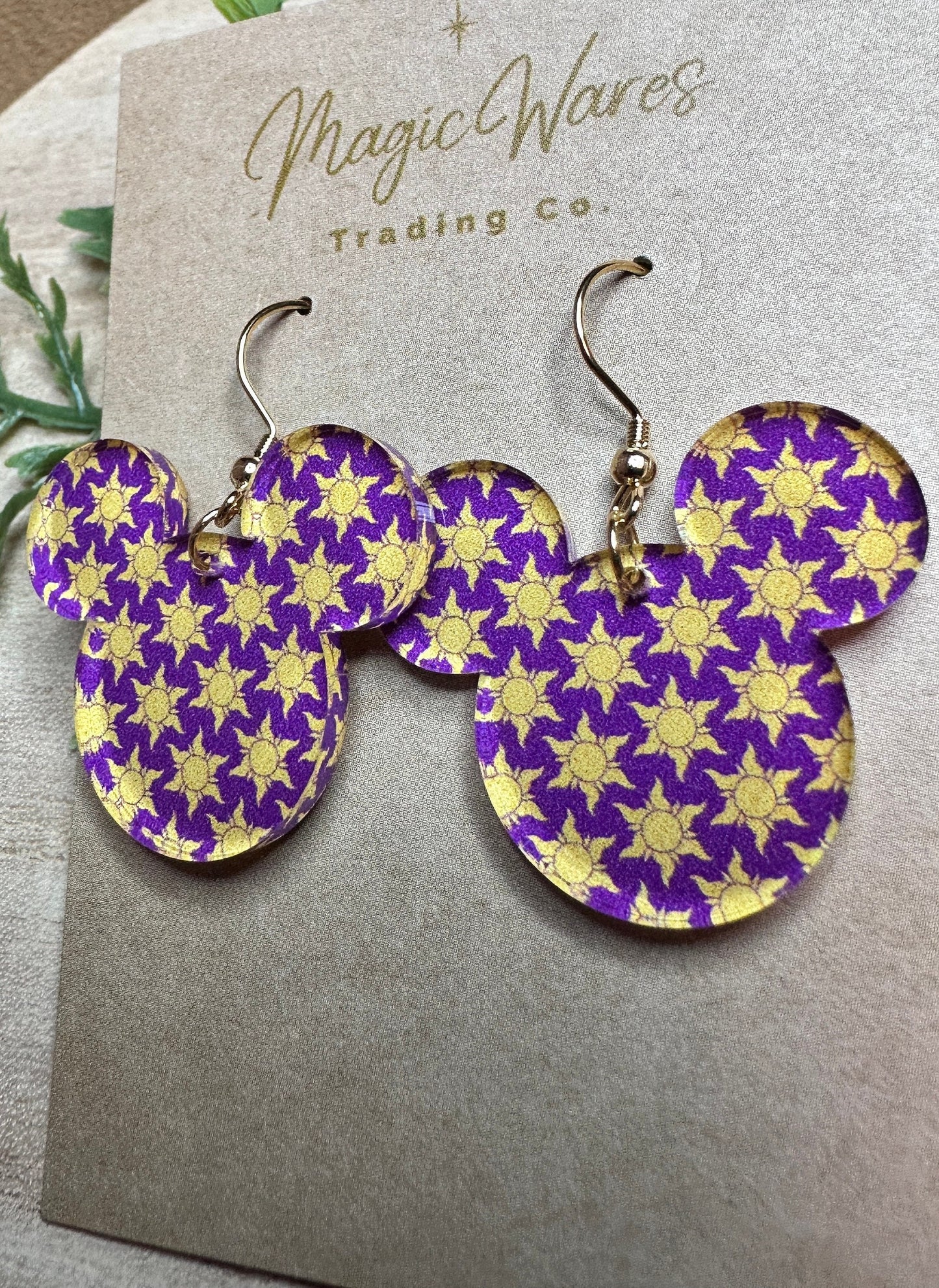Lost Princess, Mouse head shaped Laser cut Acrylic Earrings, Custom Printed Tangled Pattern Acrylic, Dangle Earrings, Lightweight earrings