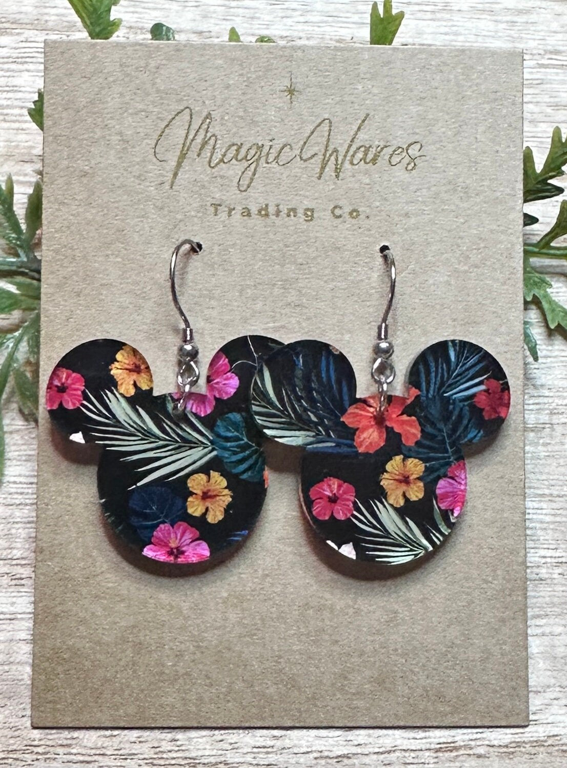 Poly Floral Mouse, Laser Cut, Floral patterned Crystal Acrylic Earrings, Dangle Earrings, Made to order, Glowforge Earrings
