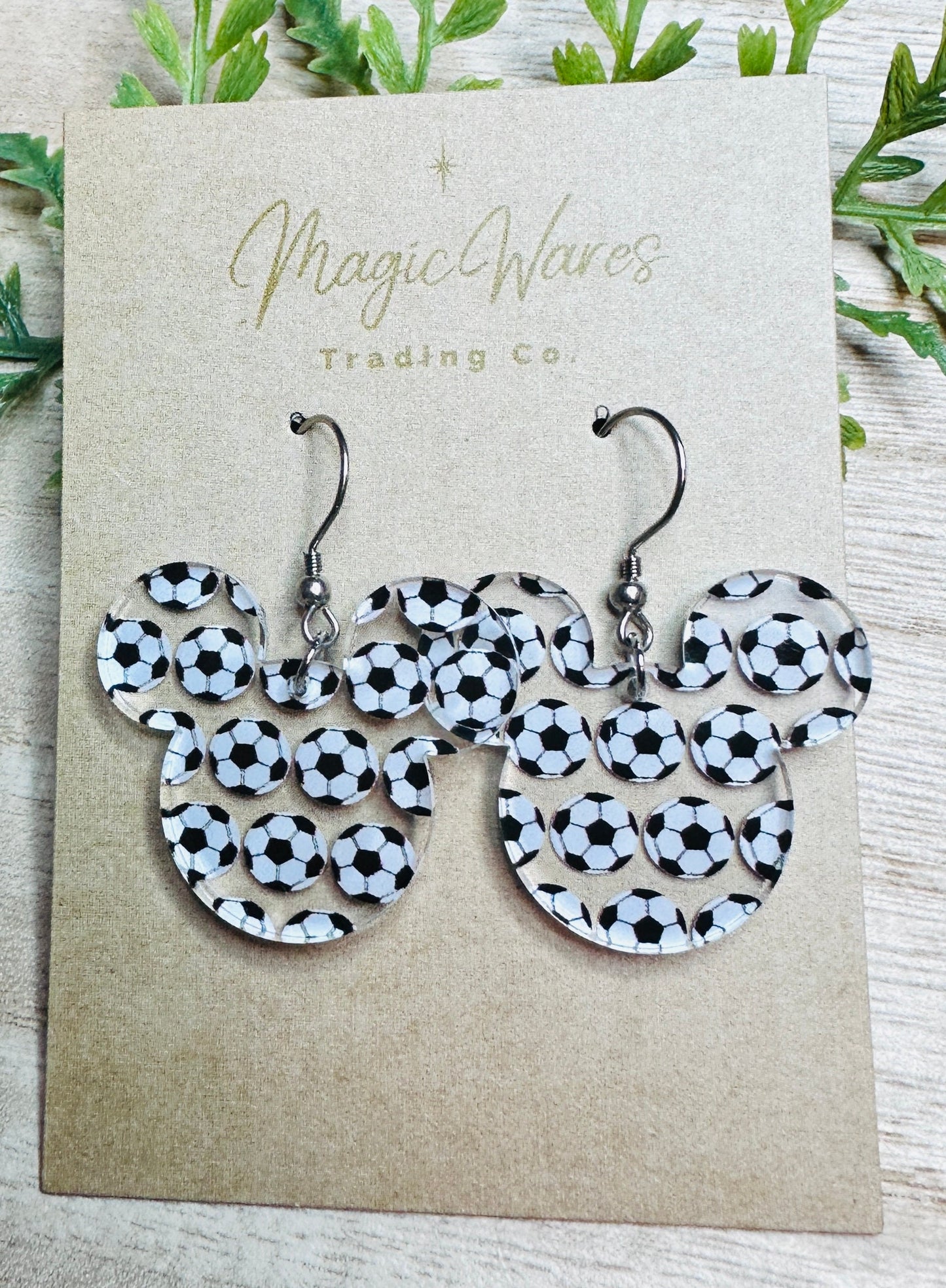 Soccer Mouse, Mouse head shaped Dangle Earrings, Laser cut Soccer Ball Patterned Crystal Acrylic, Handmade earrings, March Madness