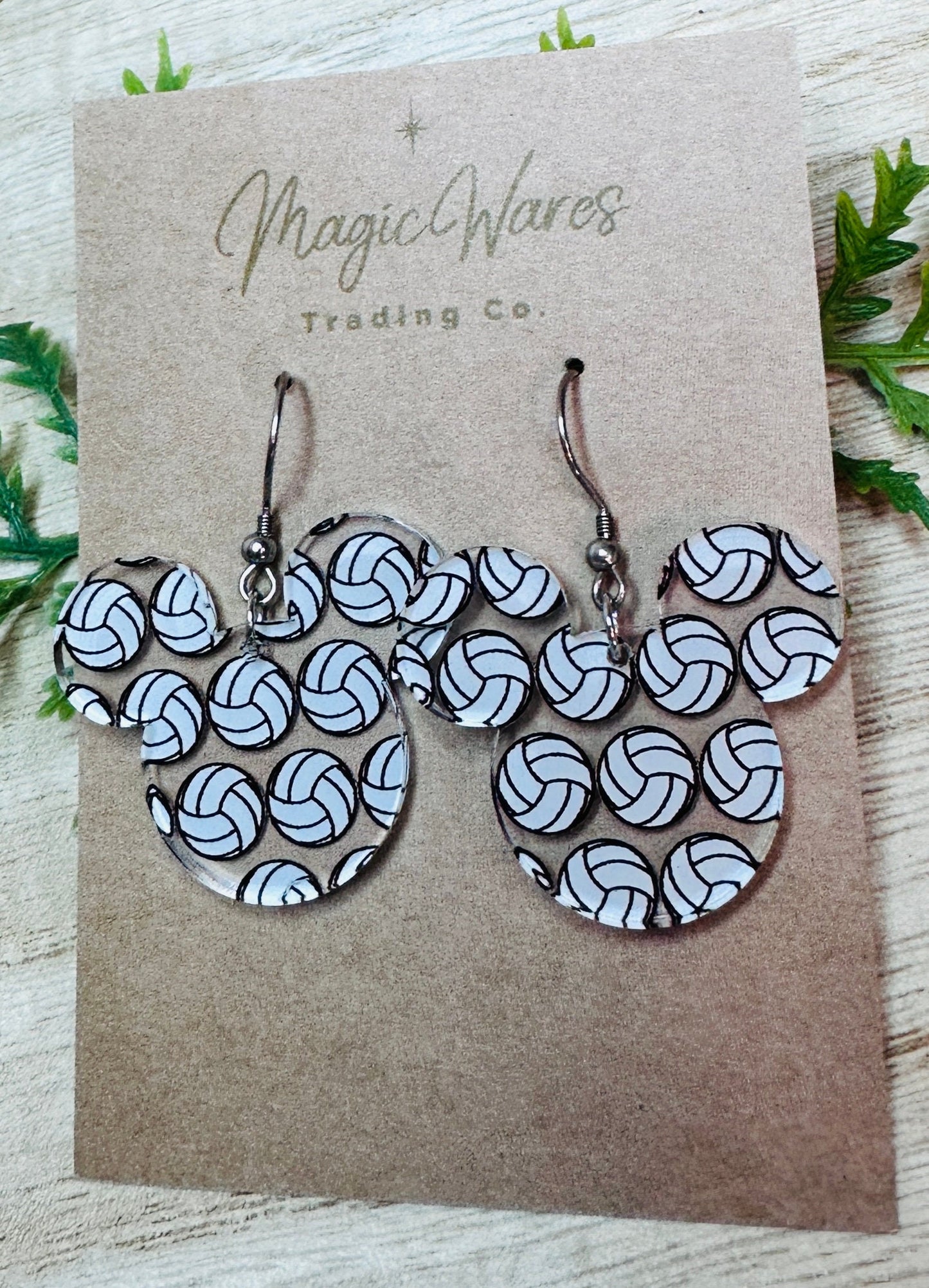 Volleyball Mouse, Mouse head Laser cut Volleyball Patterned Crystal Acrylic Earrings, Handmade earrings, Glowforge Earrings