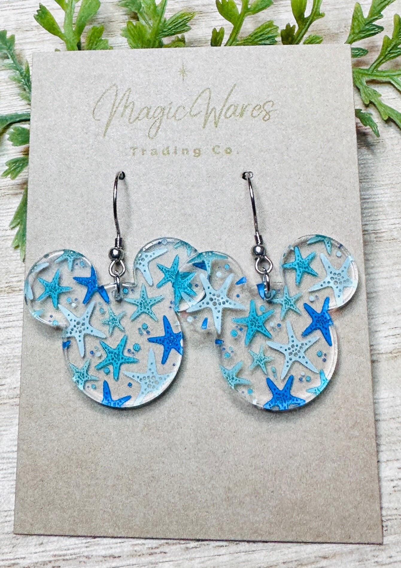 Starfish Mouse, Mouse head shaped, Laser cut Starfish Pattern Crystal Acrylic Dangle Earrings, Made to order, Beach earrings