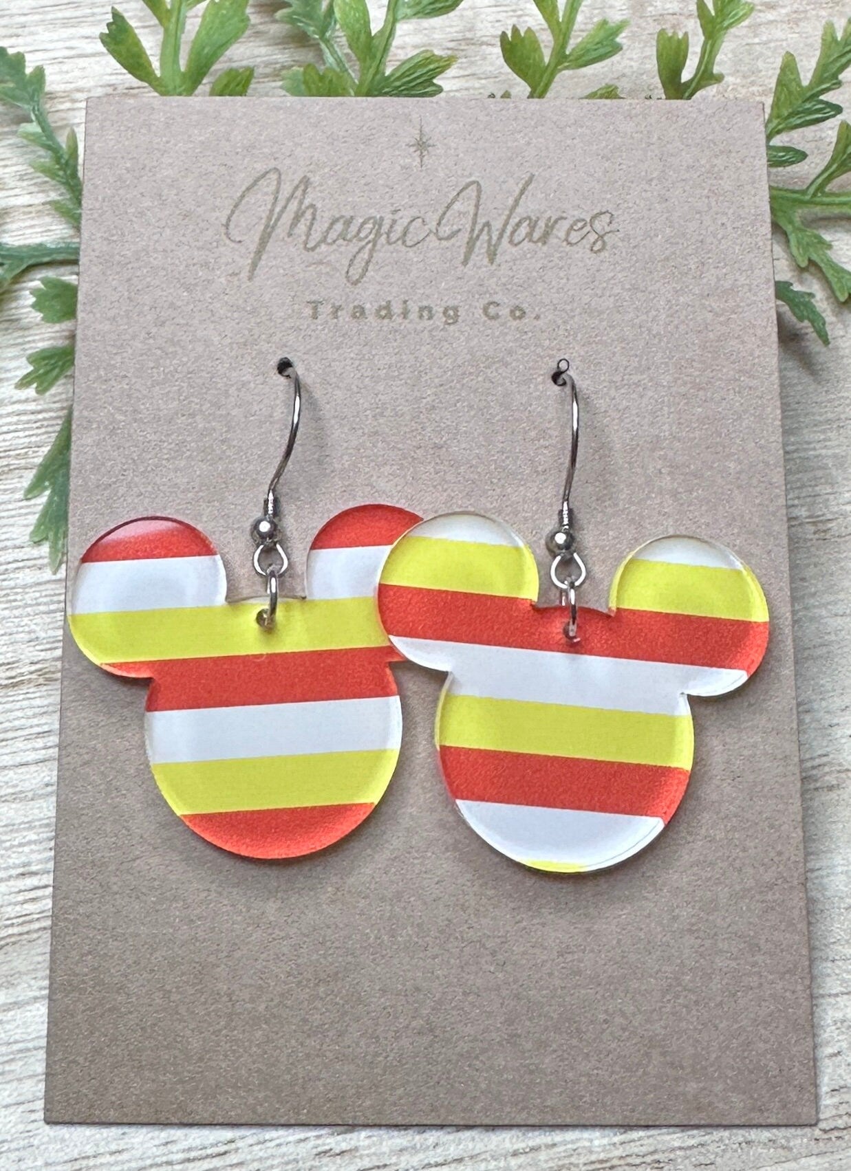 Candy Corn Mouse Laser cut Dangle Earrings, Striped Crystal Acrylic Earrings, Halloween earrings, Not so scary Halloween Party earrings